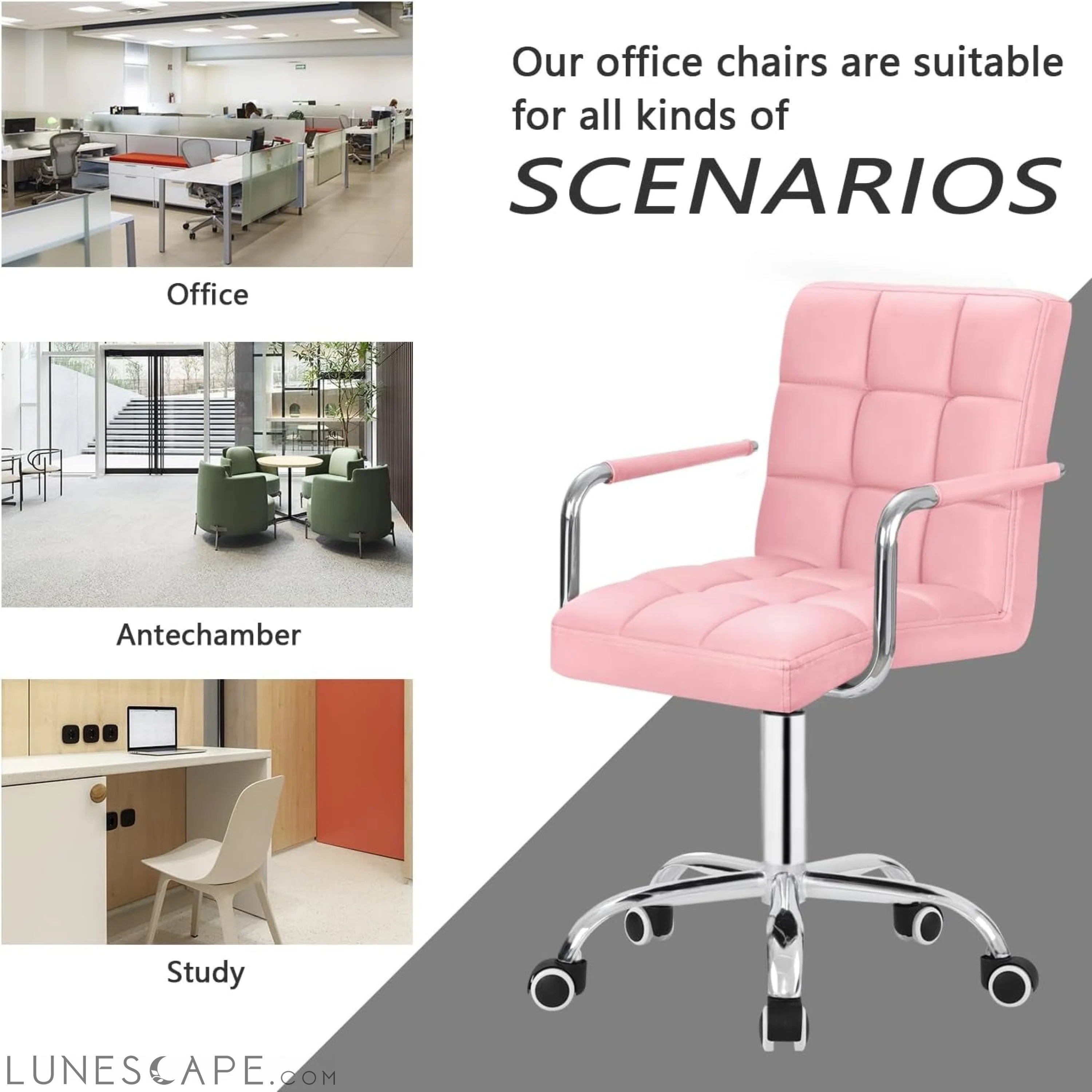 Desk Chair Modern Office Chair with Wheels Vanity Chair PU Leather LUNESCAPE
