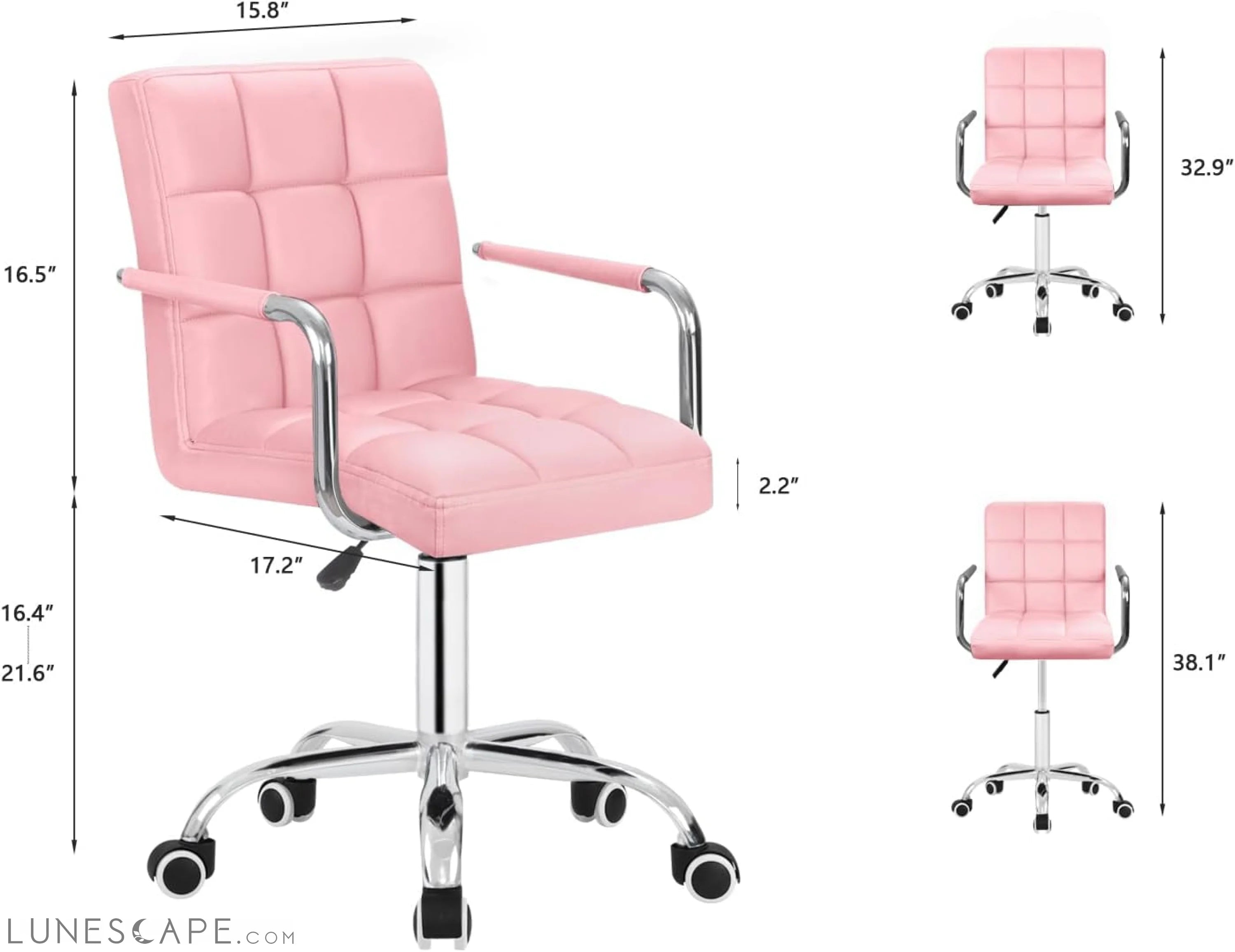 Desk Chair Modern Office Chair with Wheels Vanity Chair PU Leather LUNESCAPE