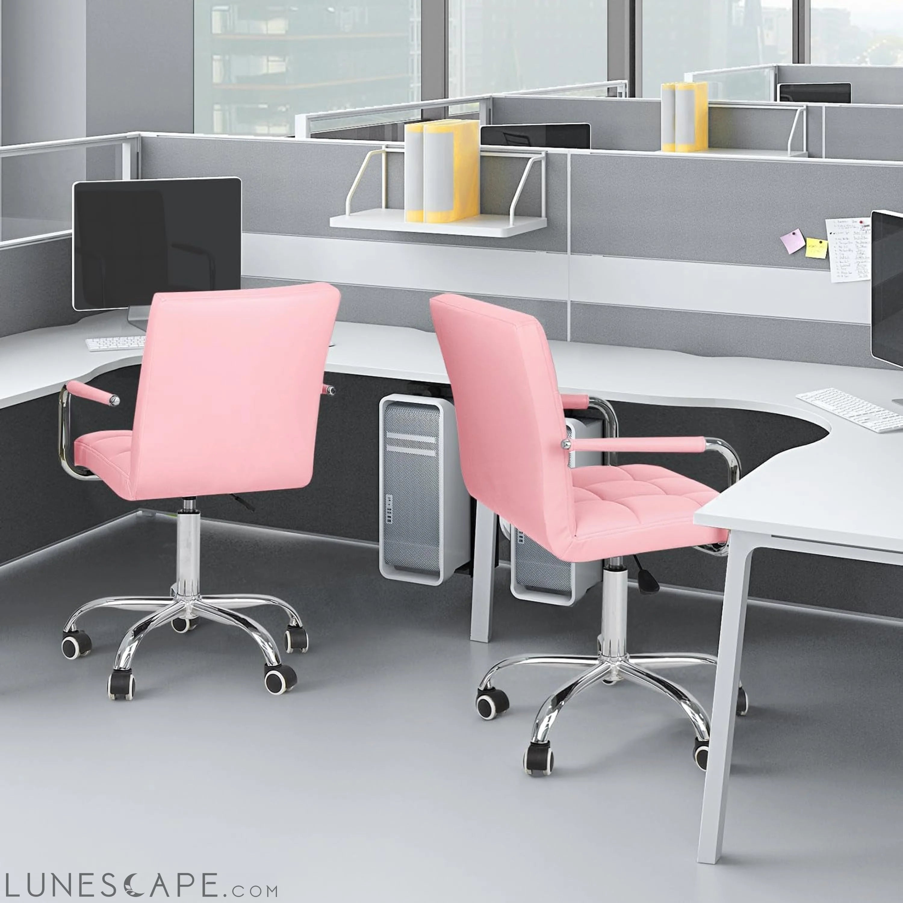 Desk Chair Modern Office Chair with Wheels Vanity Chair PU Leather LUNESCAPE