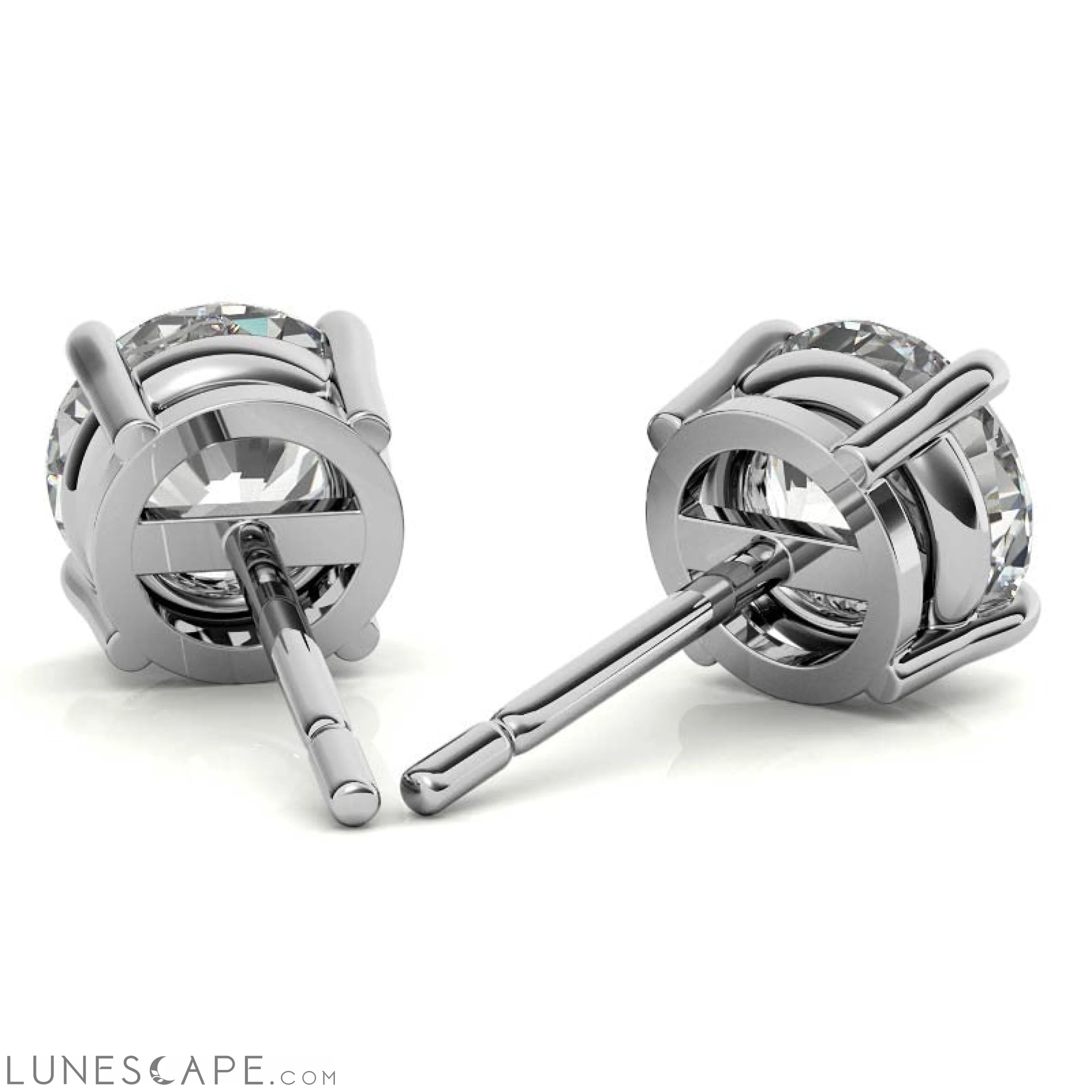 Diamond (G-Vs) Stud Earrings in 14K White or Yellow Gold - Choose 1 CTW or 2 CTW LUNESCAPE