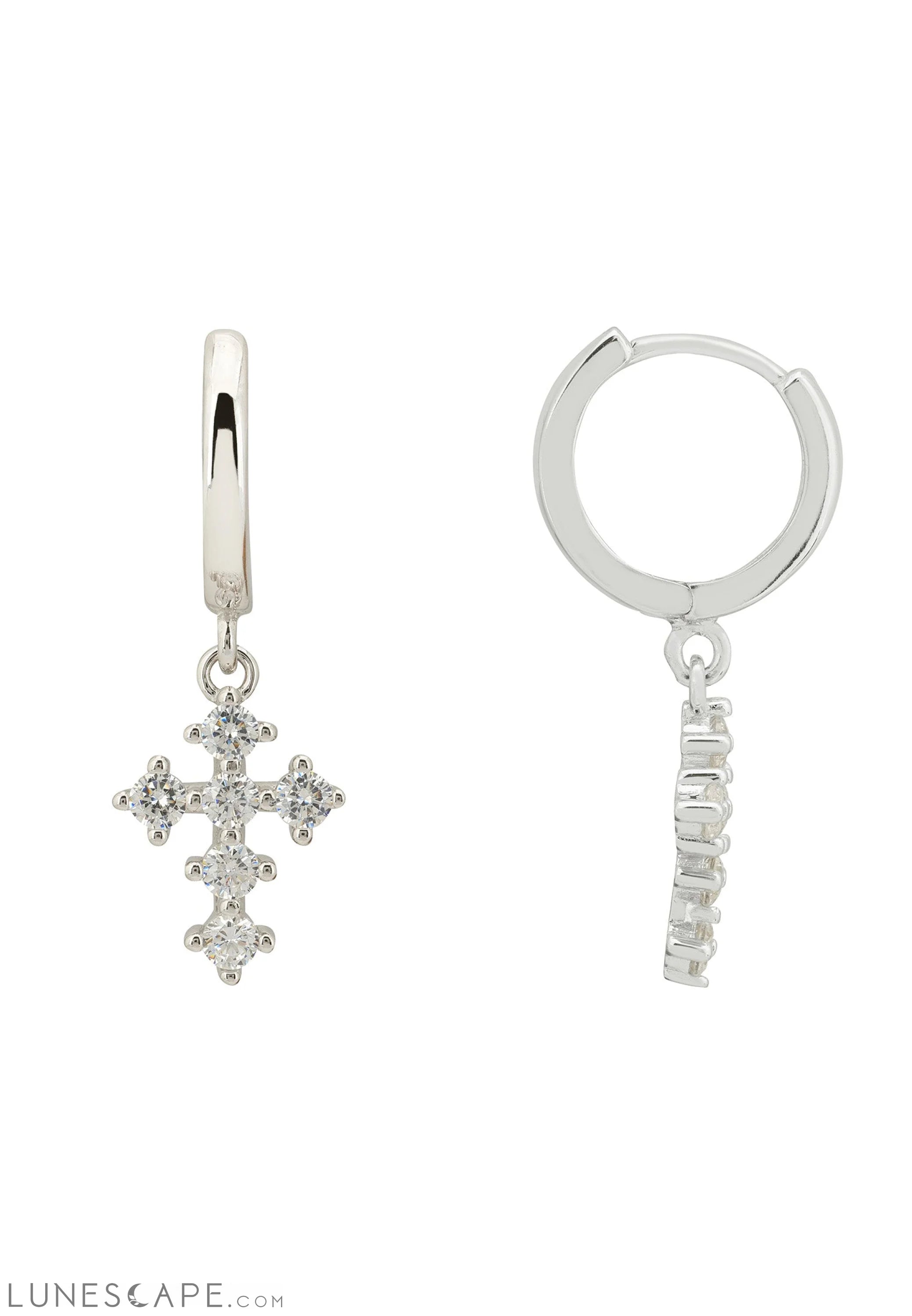 Divinity Fashion Huggie Hoop Earrings Silver One Color / One Size Earrings - Cross