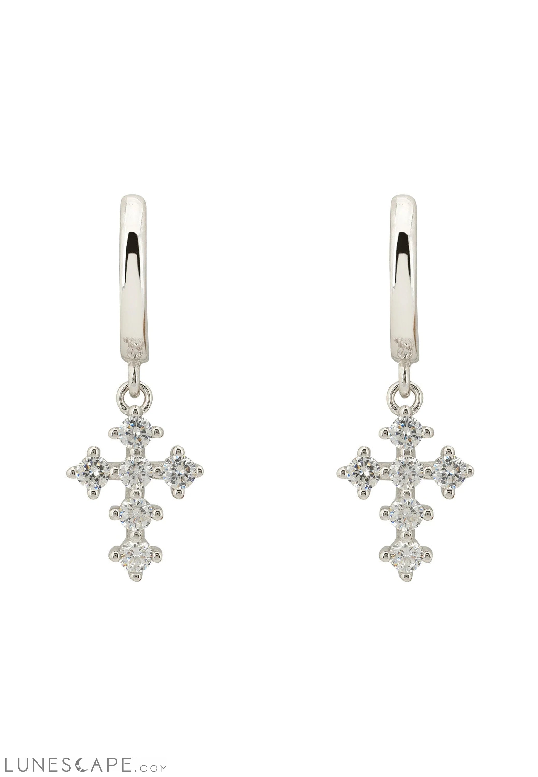 Divinity Fashion Huggie Hoop Earrings Silver One Color / One Size Earrings - Cross