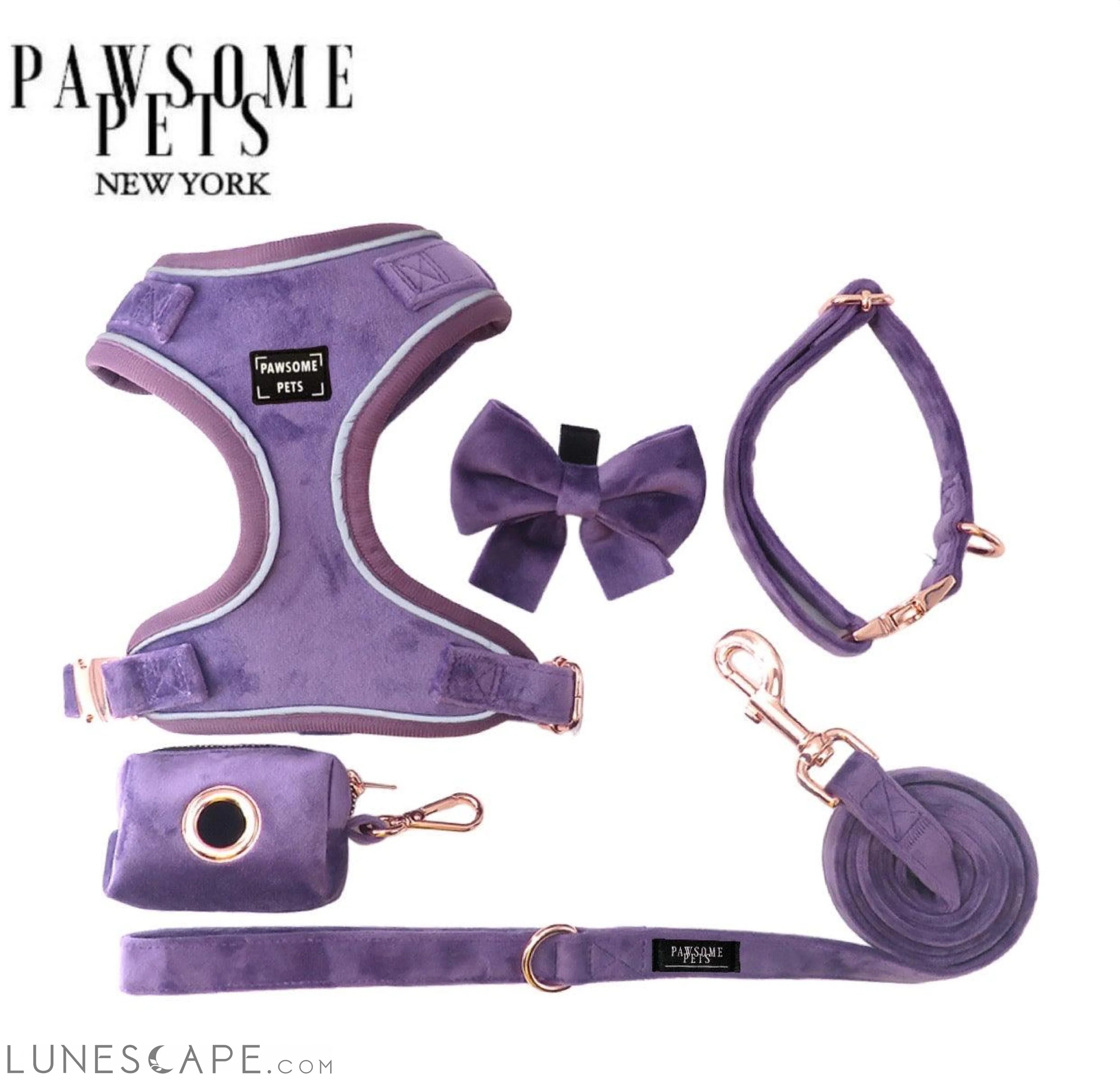 Dog Harness, Leash & Bandana Bundle - Purple LUNESCAPE