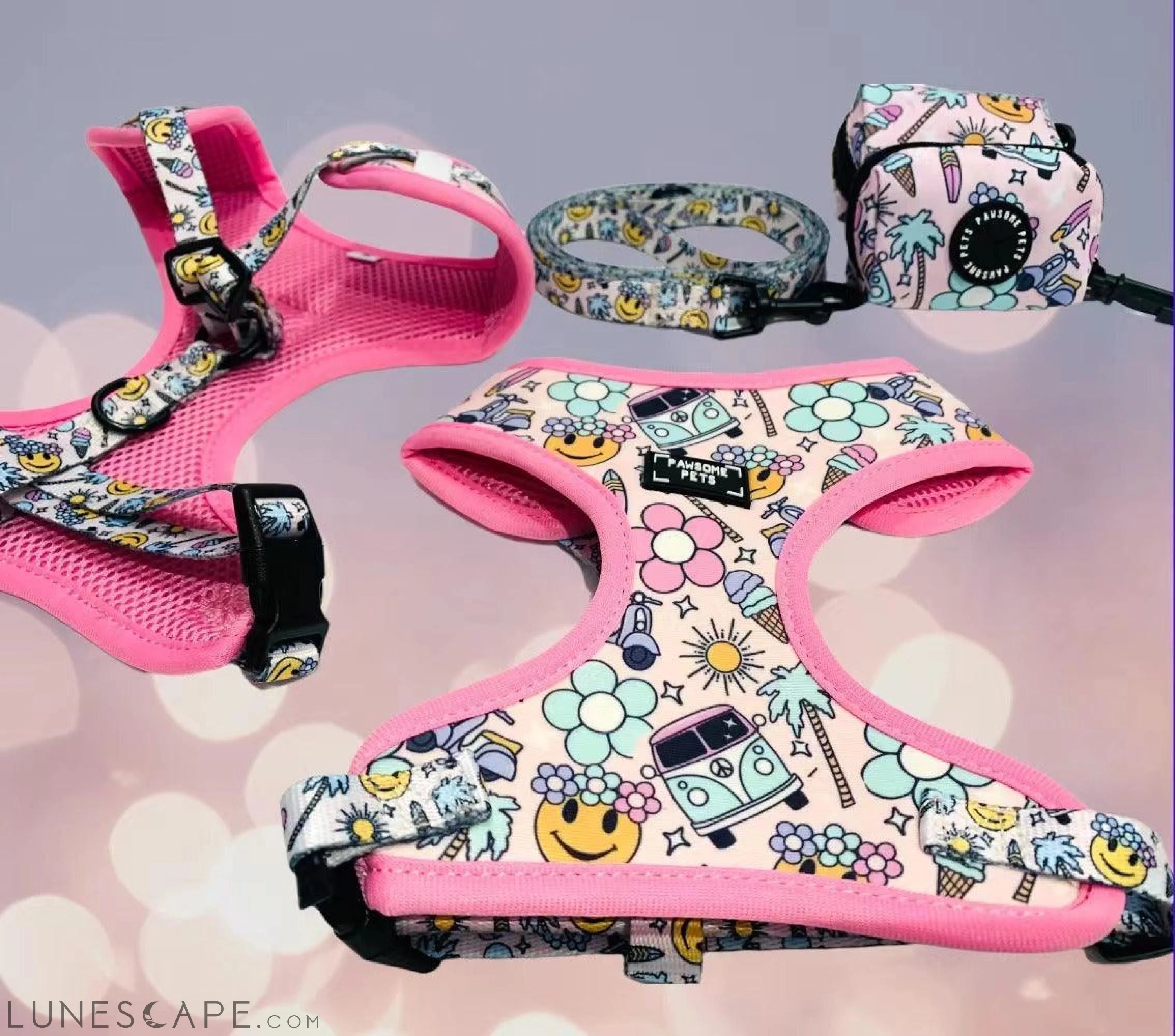 Dog Harness, Leash & Bandana Bundle - Smile Everyday (3 Pieces) LUNESCAPE