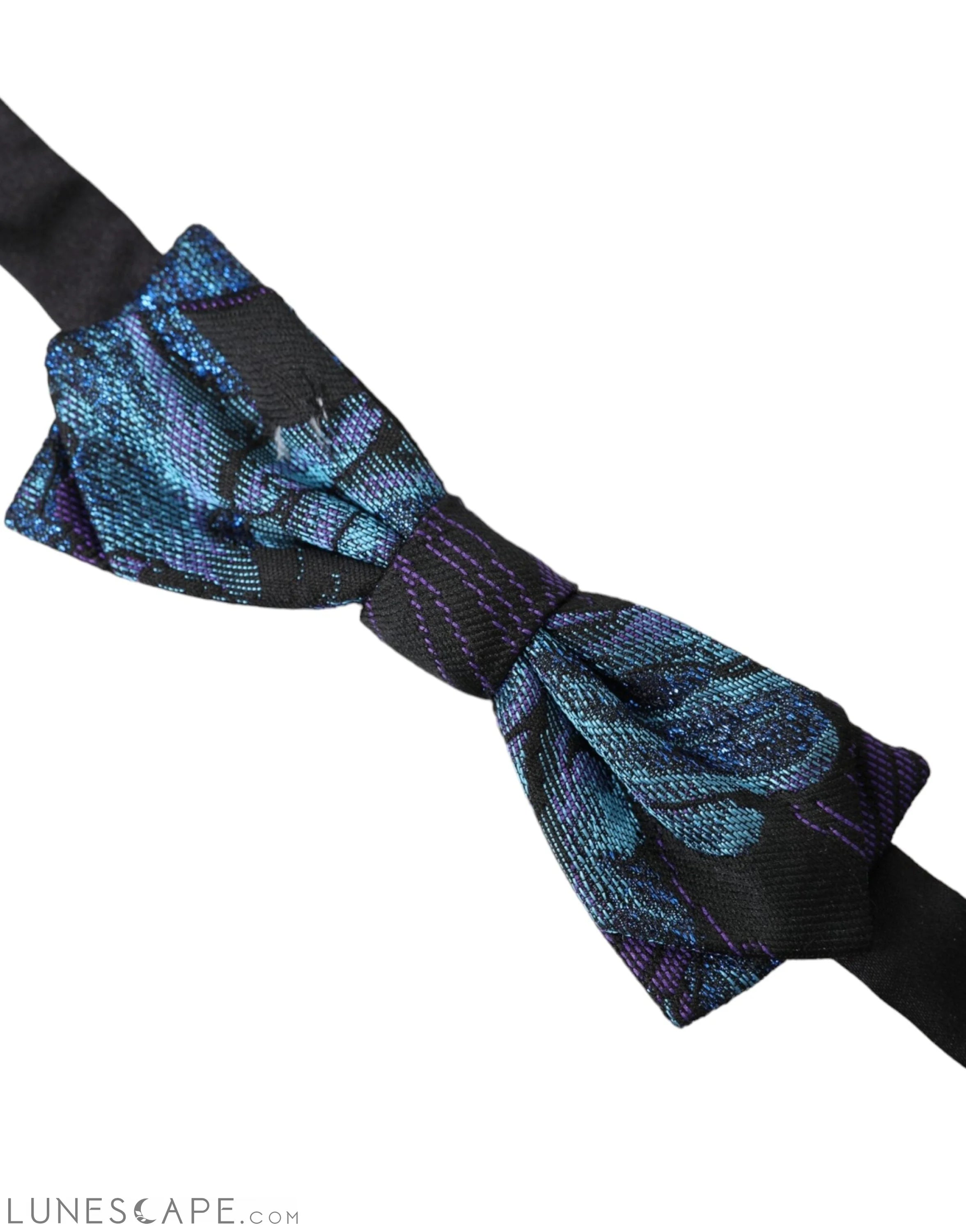 Dolce & Gabbana Black Blue Brocade Adjustable Neck Men Bow Tie LUNESCAPE