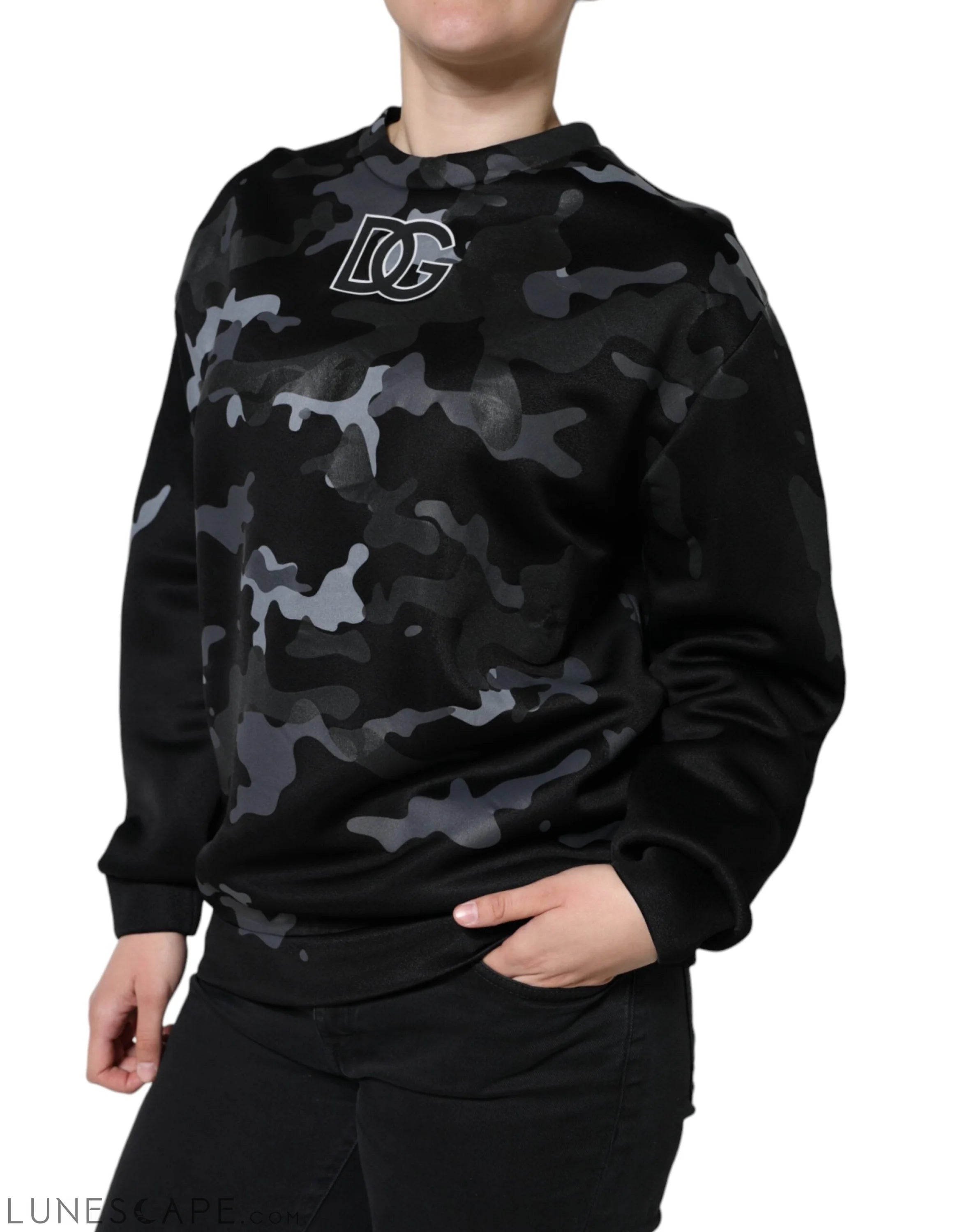 Dolce & Gabbana Black Camouflage Round Neck Women's Sweatshirt LUNESCAPE
