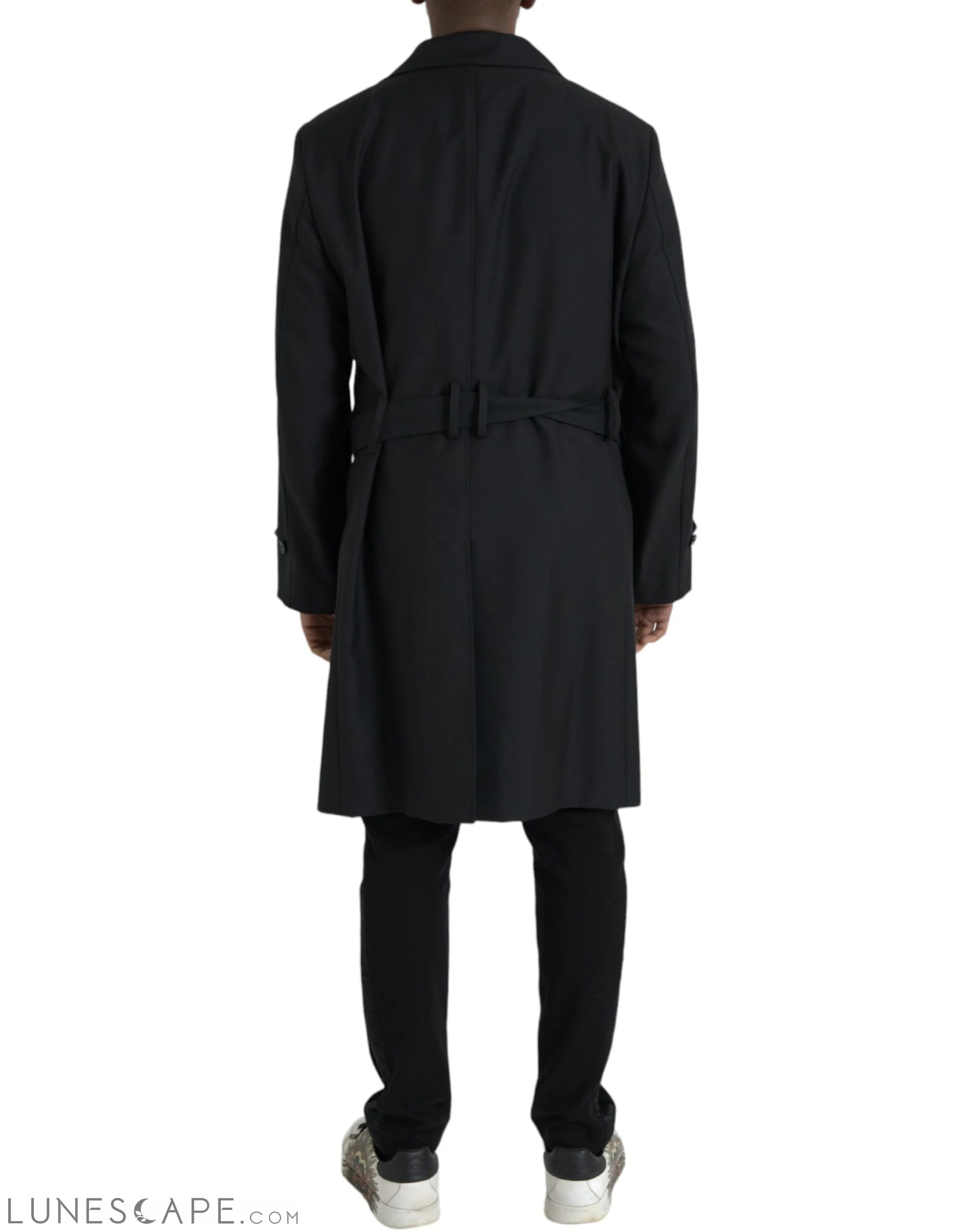 Dolce & Gabbana Black Double Breasted Trench Coat Jacket LUNESCAPE