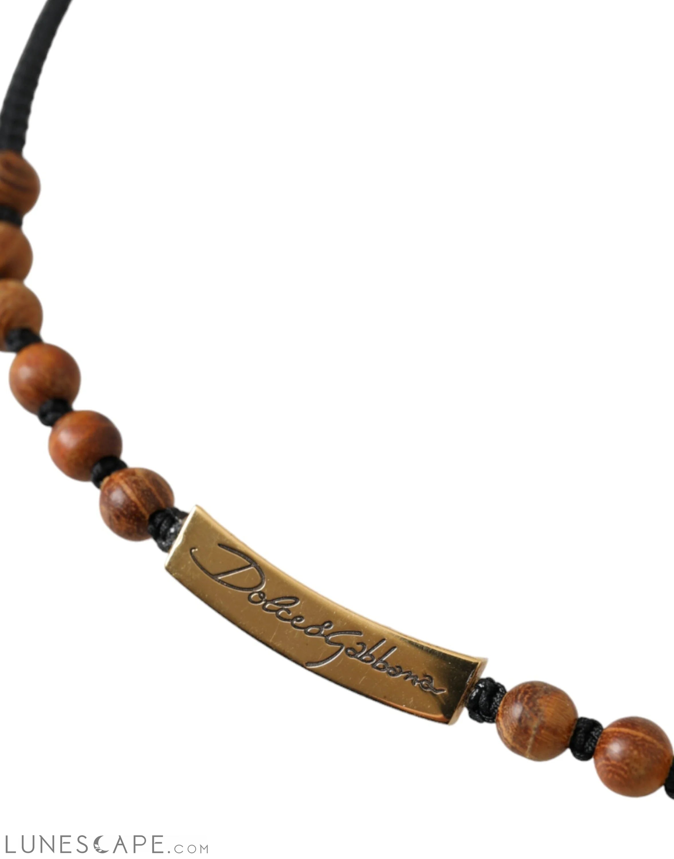 Dolce & Gabbana Black Gold Wooden Beaded Logo Pendant LUNESCAPE