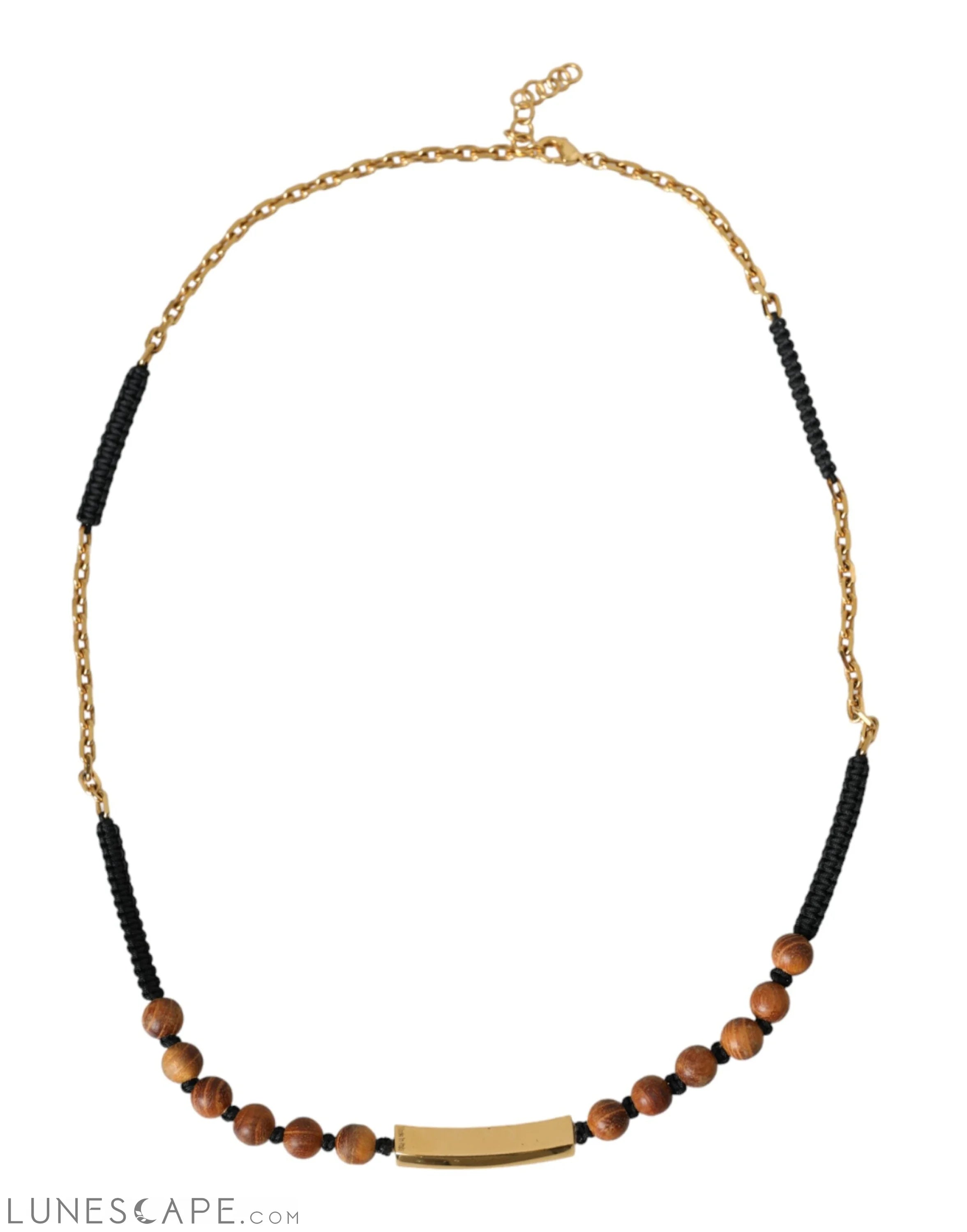 Dolce & Gabbana Black Gold Wooden Beaded Logo Pendant LUNESCAPE