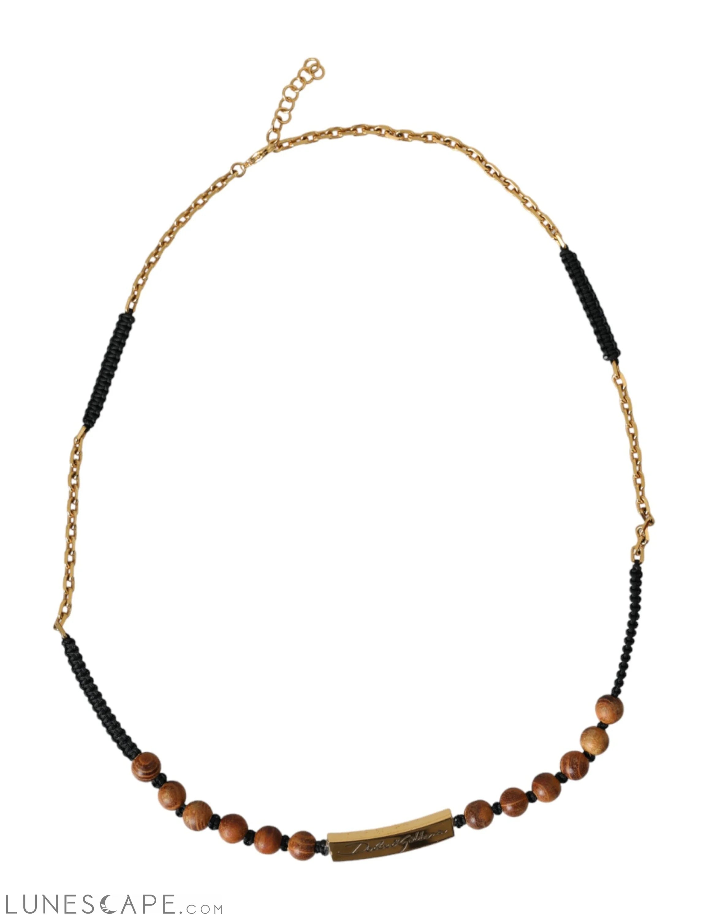 Dolce & Gabbana Black Gold Wooden Beaded Logo Pendant LUNESCAPE