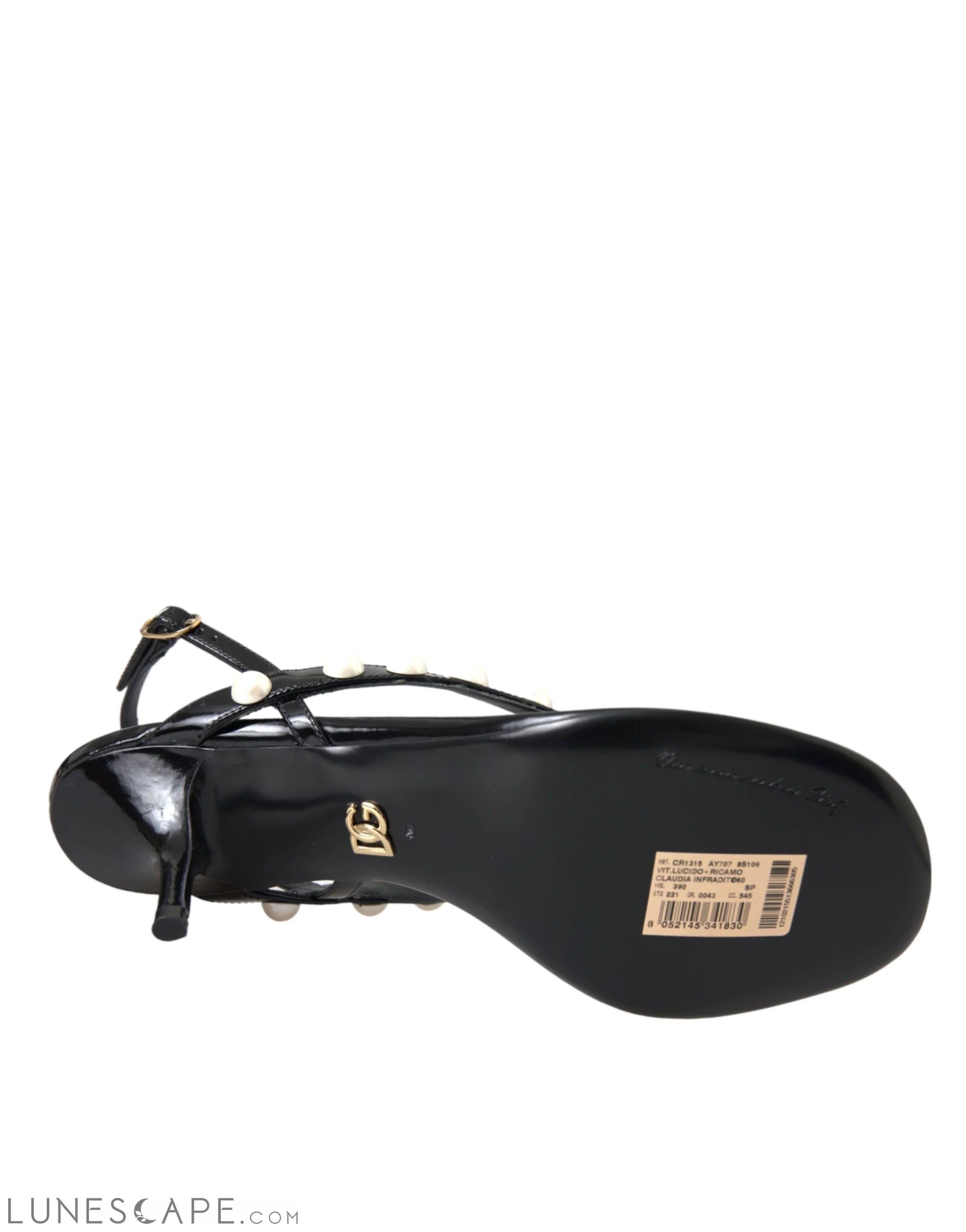 Dolce & Gabbana Black Leather Faux Pearl Heel Sandals Shoes LUNESCAPE