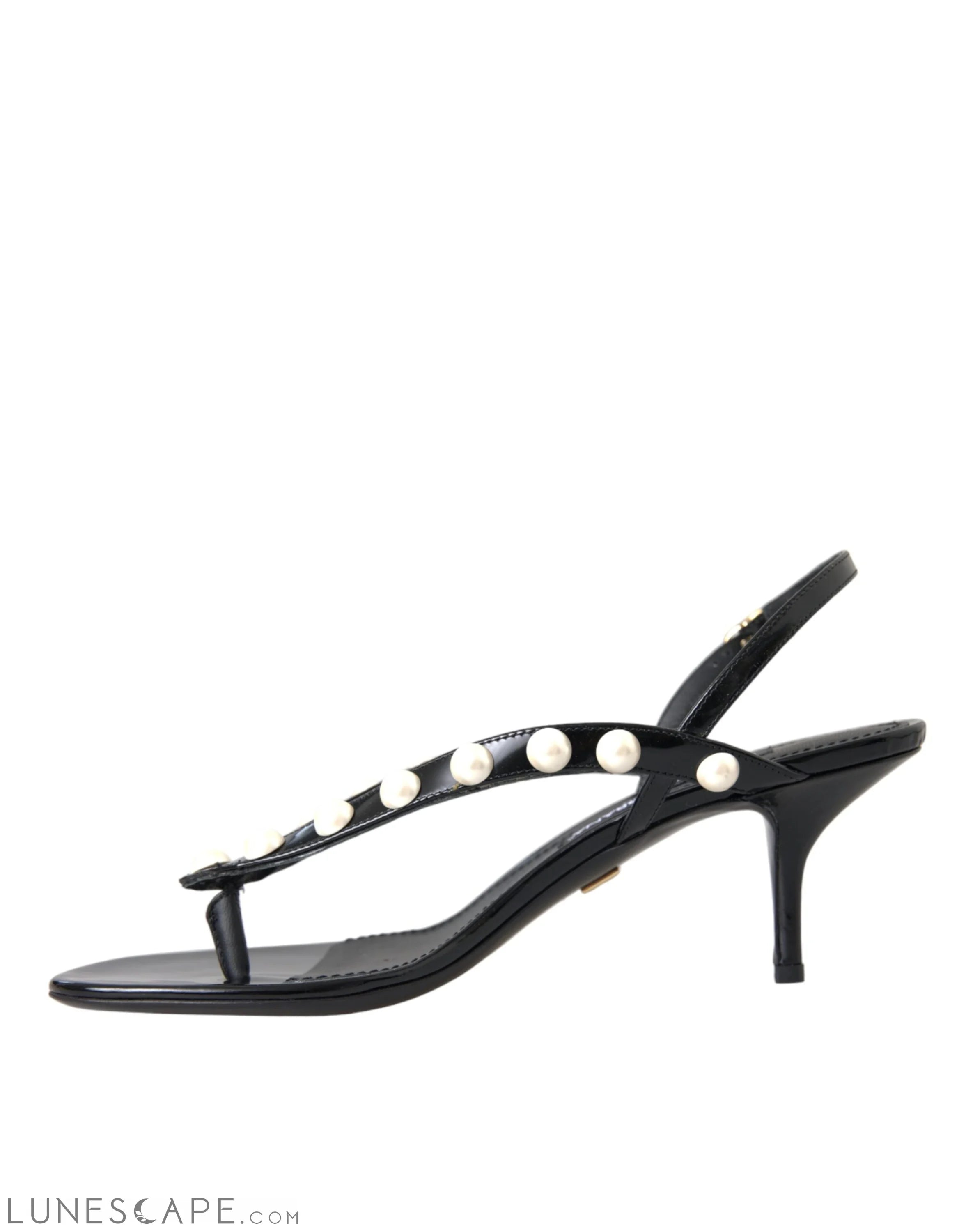 Dolce & Gabbana Black Leather Faux Pearl Heel Sandals Shoes LUNESCAPE