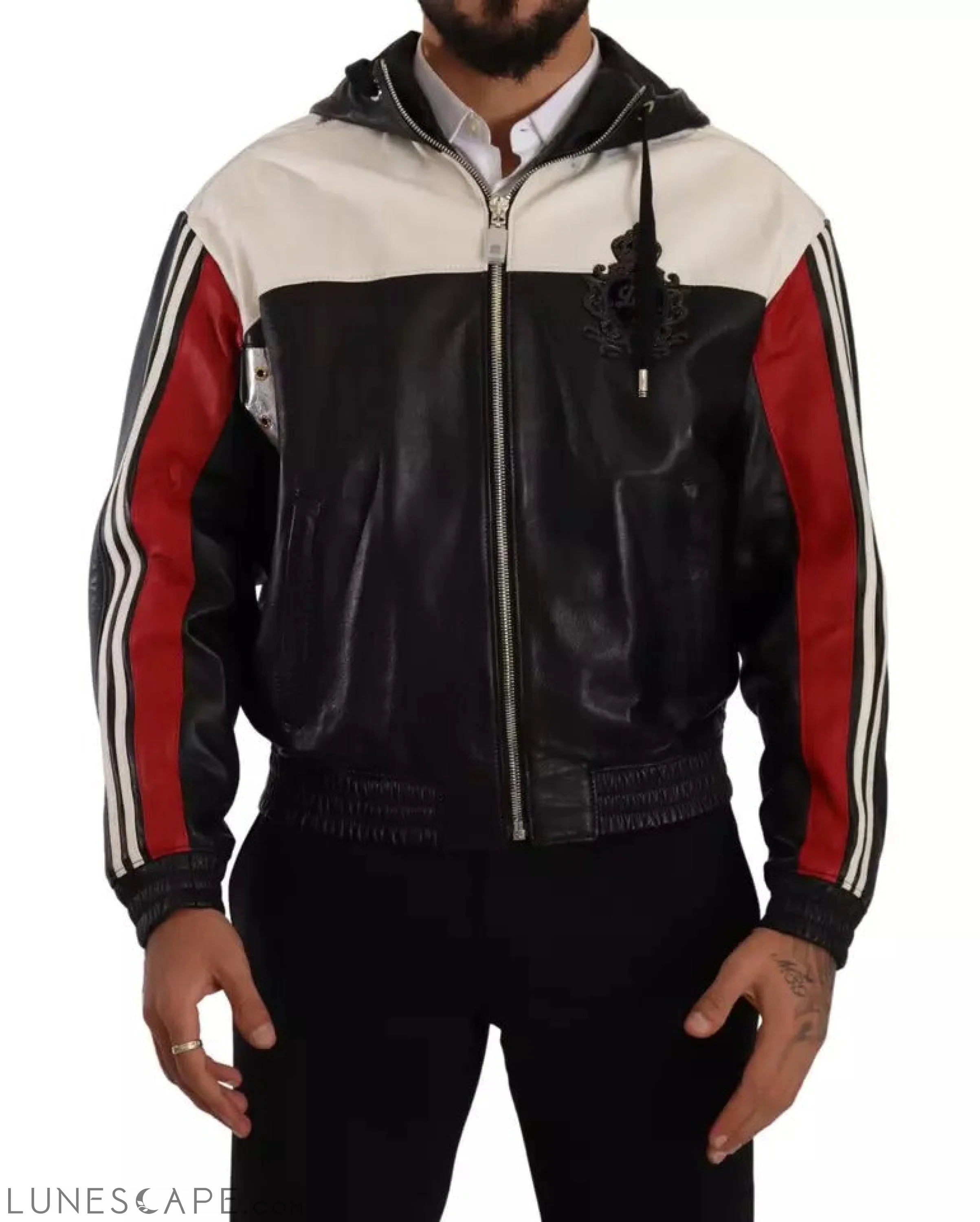 Dolce & Gabbana Black Leather Hooded Blouson Jacket LUNESCAPE