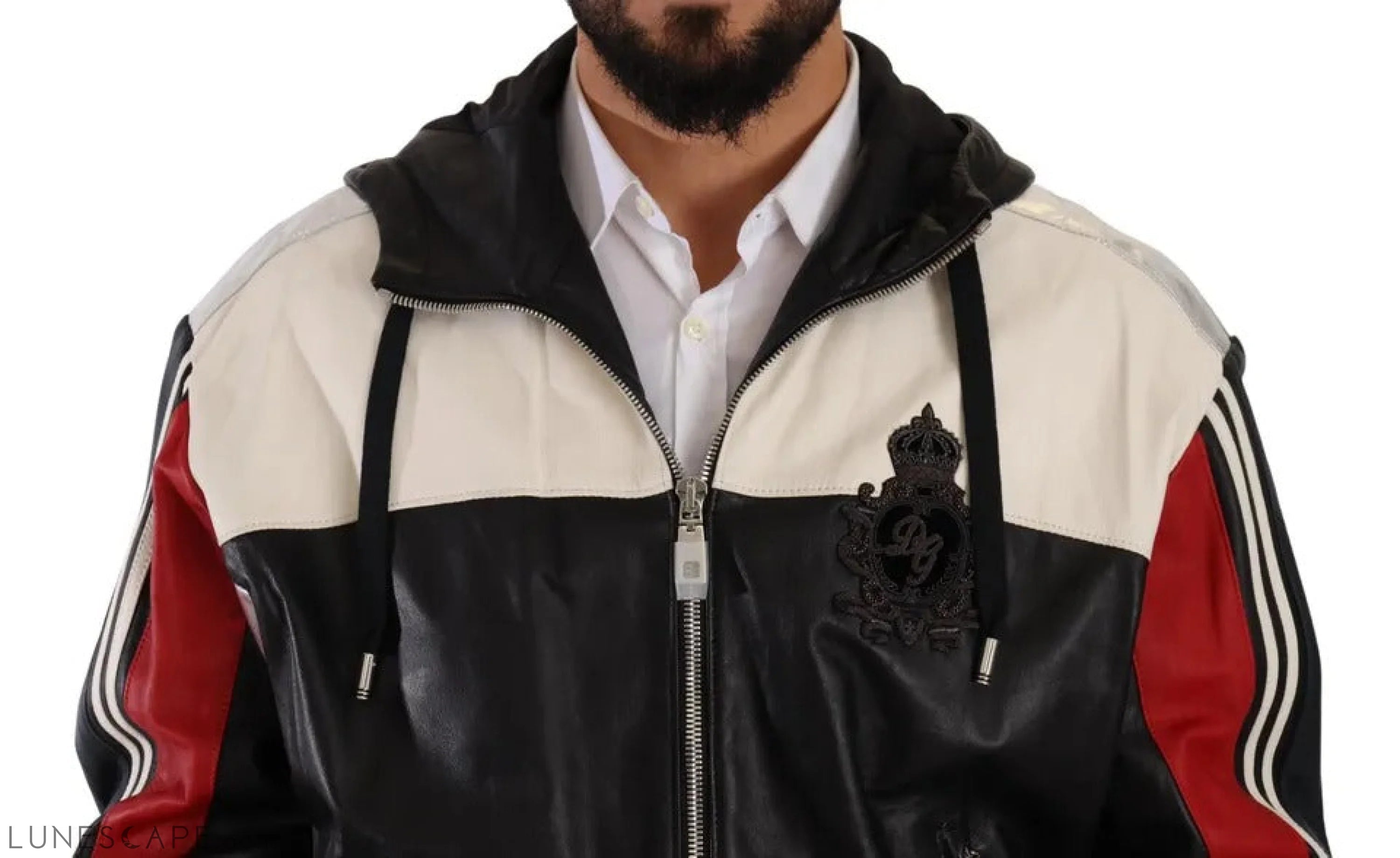 Dolce & Gabbana Black Leather Hooded Blouson Jacket LUNESCAPE
