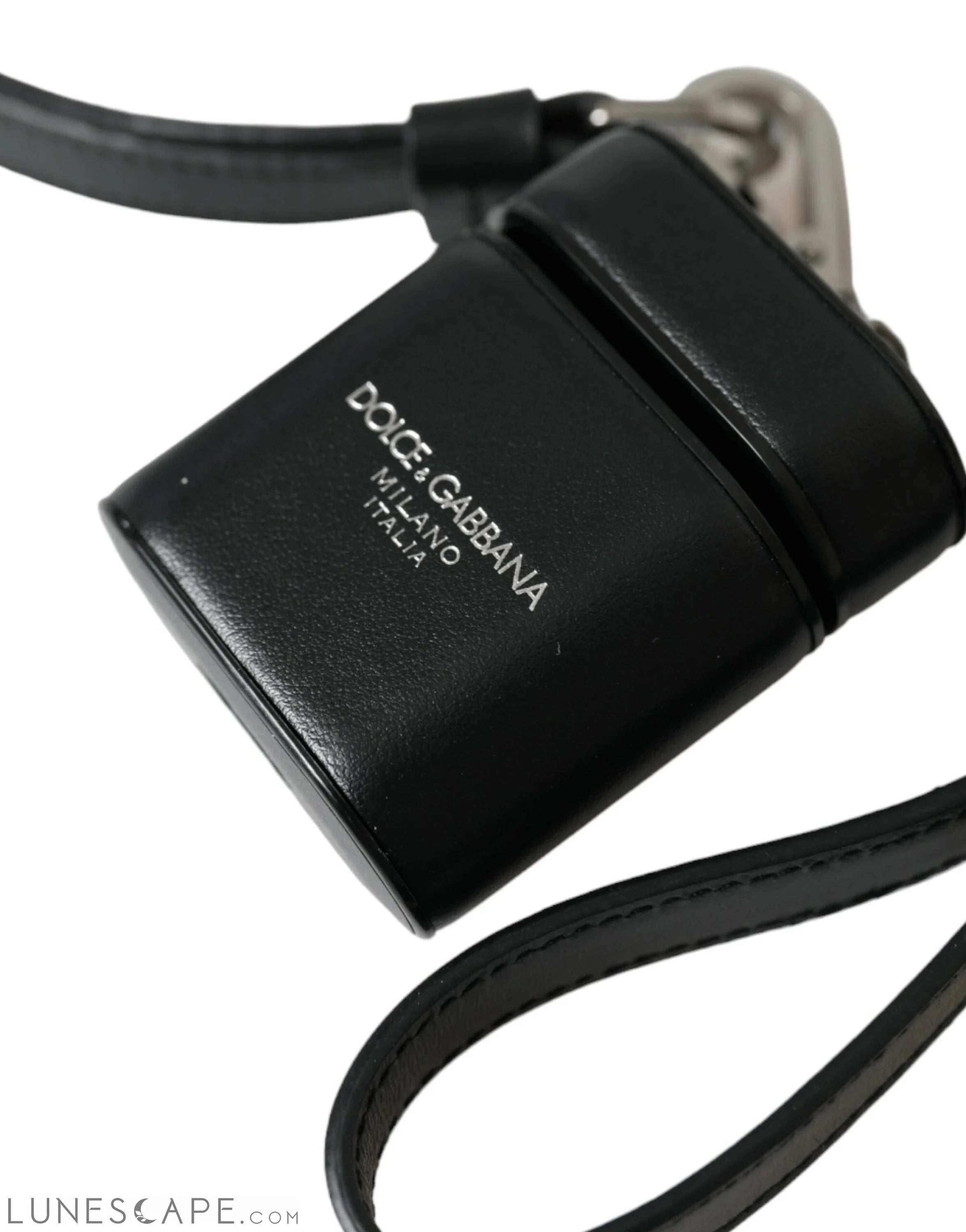 Dolce & Gabbana Black Leather Strap Silver Metal Logo Printed Airpods Case LUNESCAPE