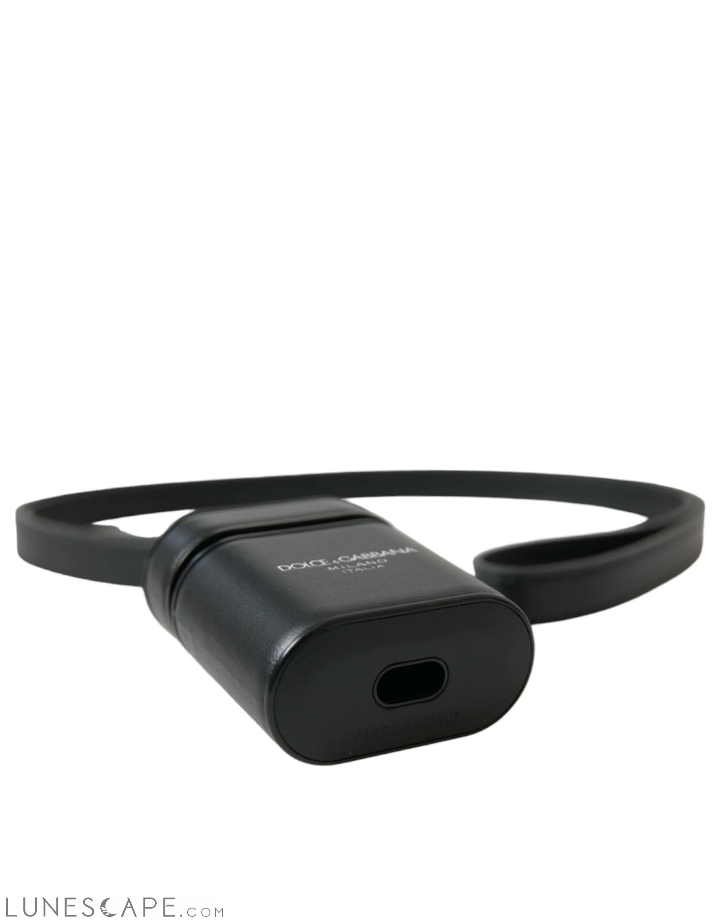 Dolce & Gabbana Black Leather Strap Silver Metal Logo Printed Airpods Case LUNESCAPE