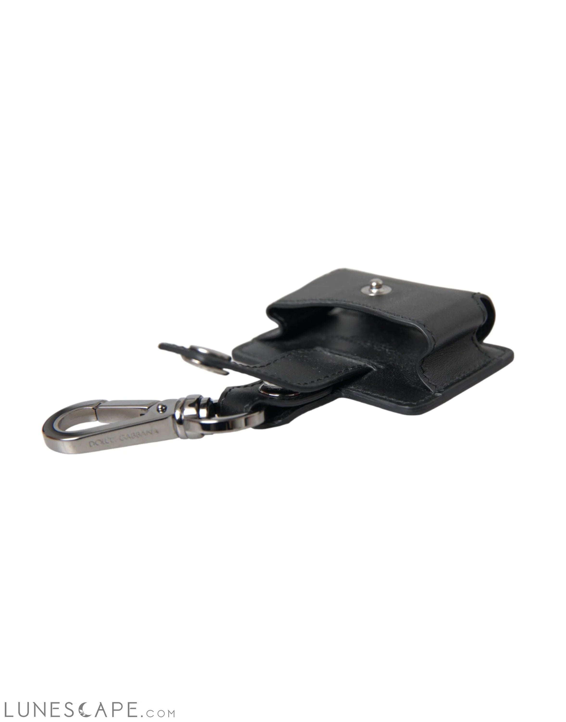 Dolce & Gabbana Black Plain Leather Silver Metal Airpods Case LUNESCAPE