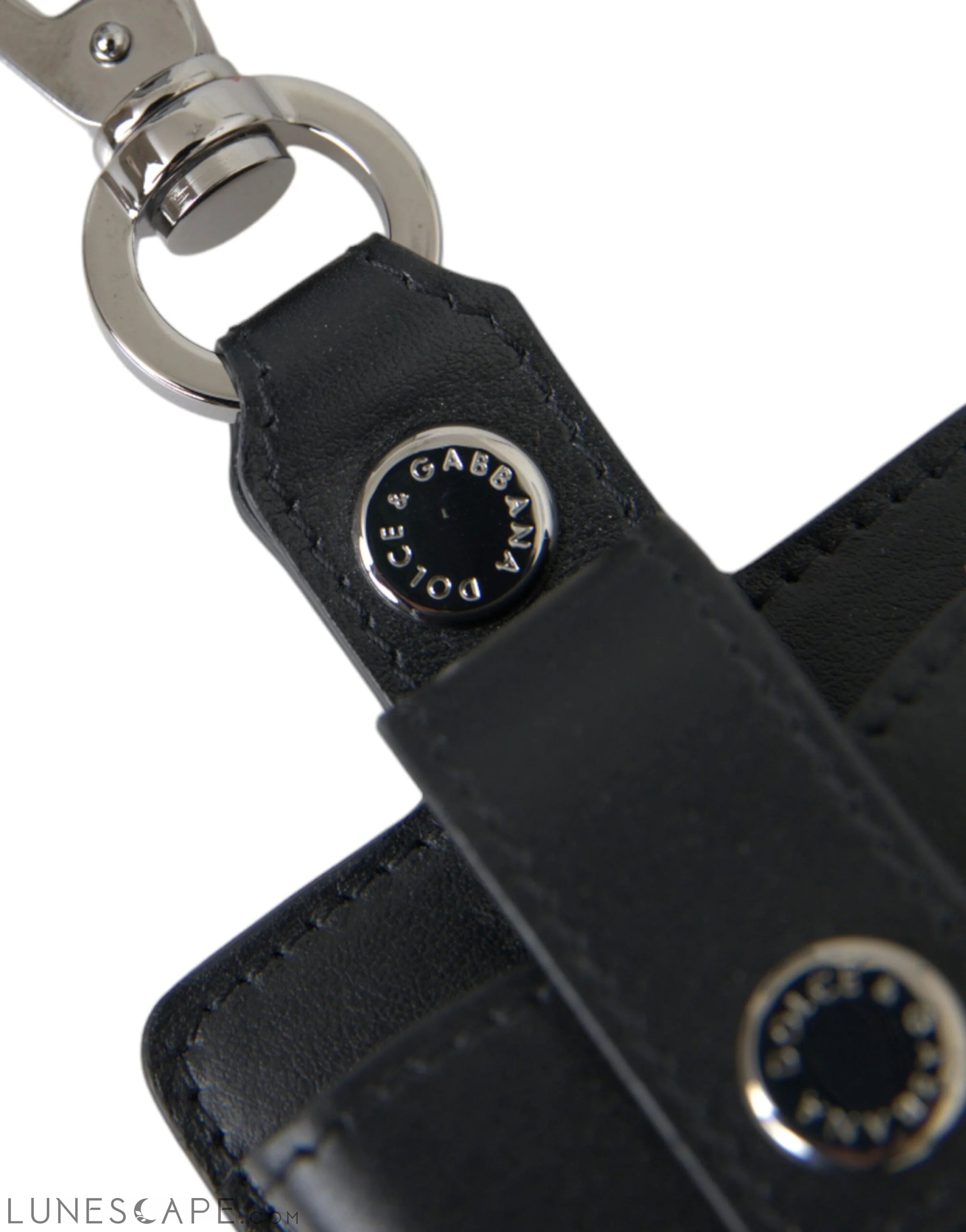 Dolce & Gabbana Black Plain Leather Silver Metal Airpods Case LUNESCAPE