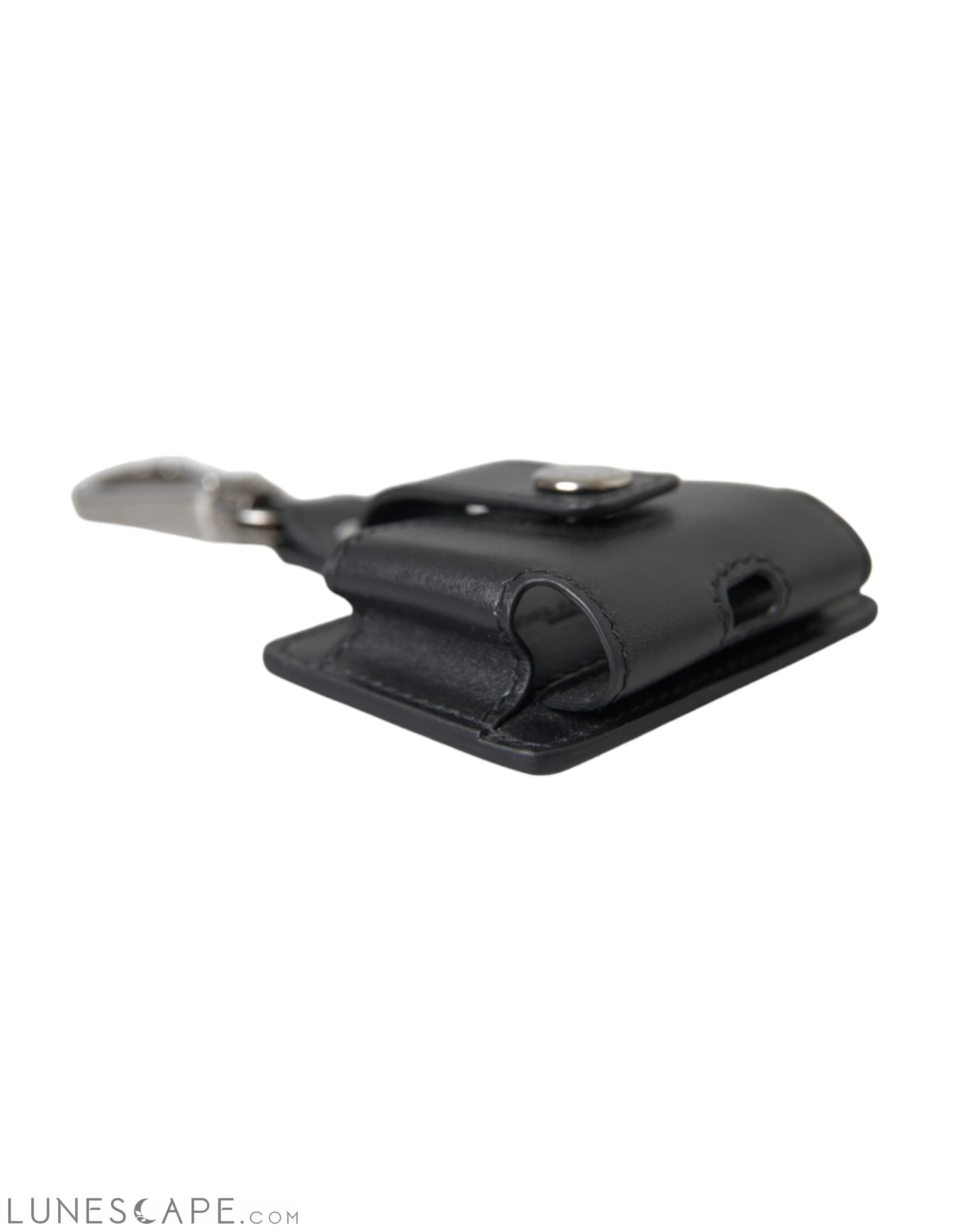 Dolce & Gabbana Black Plain Leather Silver Metal Airpods Case LUNESCAPE