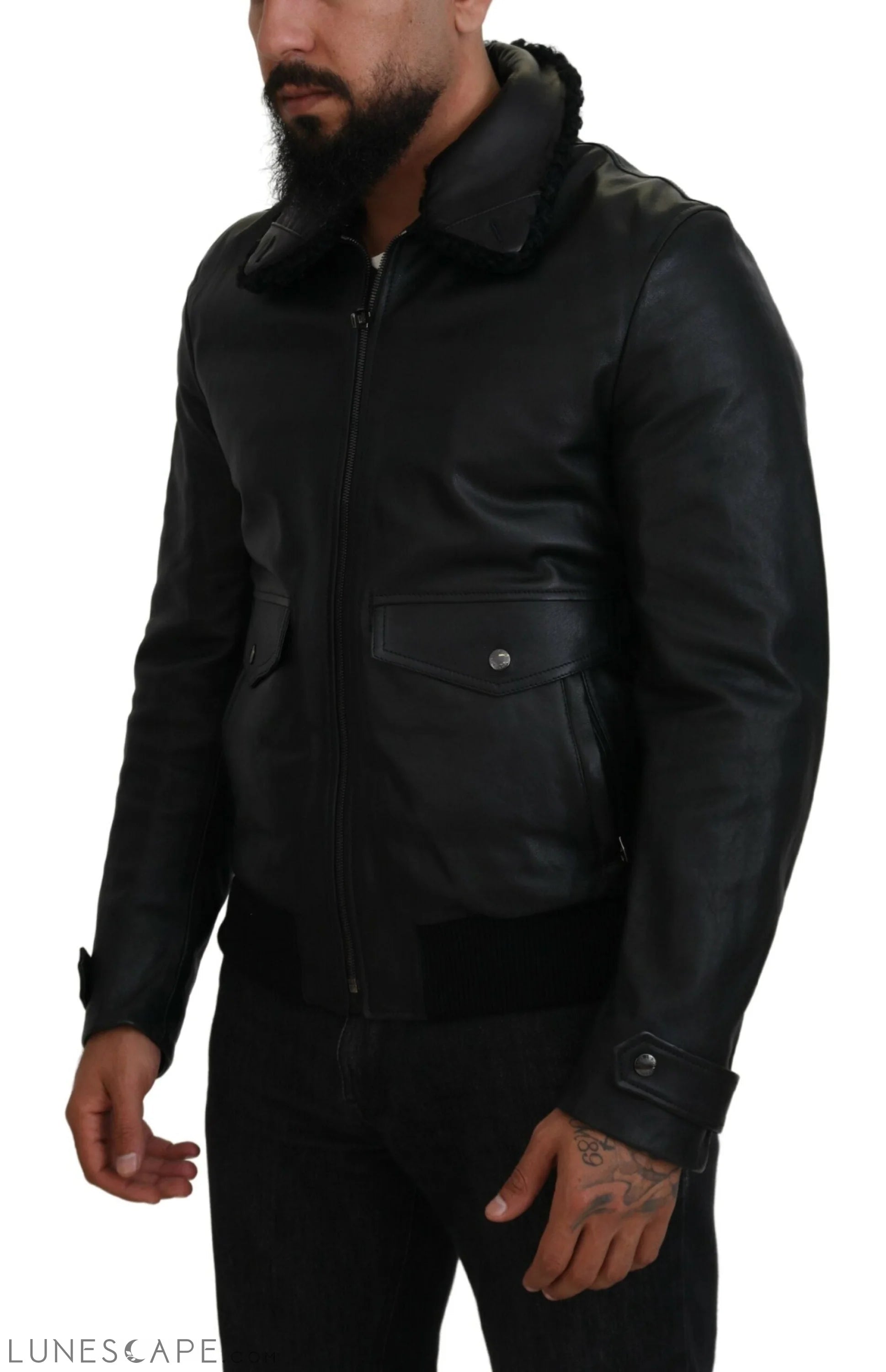 Dolce & Gabbana Chic Black Leather Silk-Lined Jacket LUNESCAPE