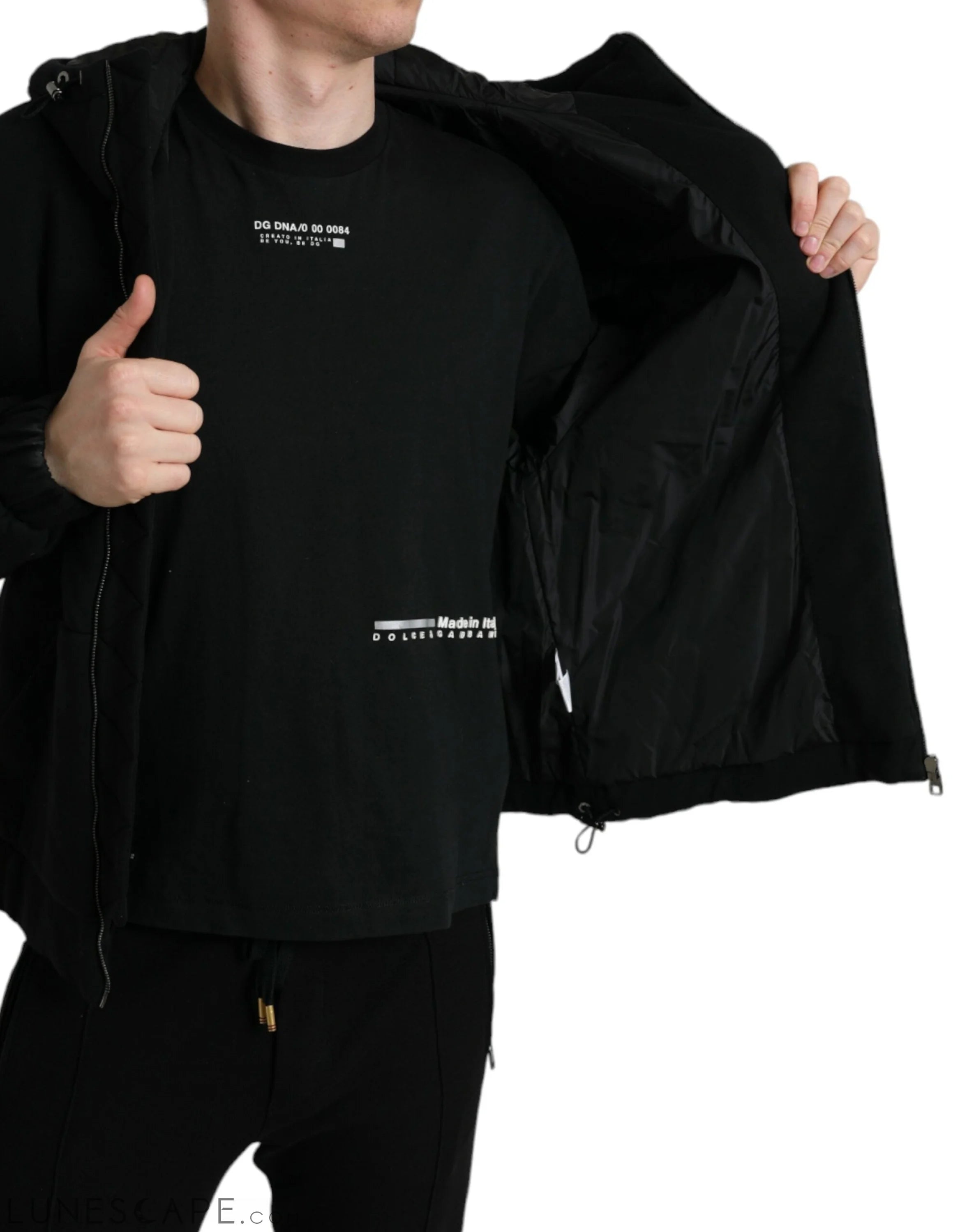 Dolce & Gabbana Elegant Black Bomber Jacket with Hood LUNESCAPE