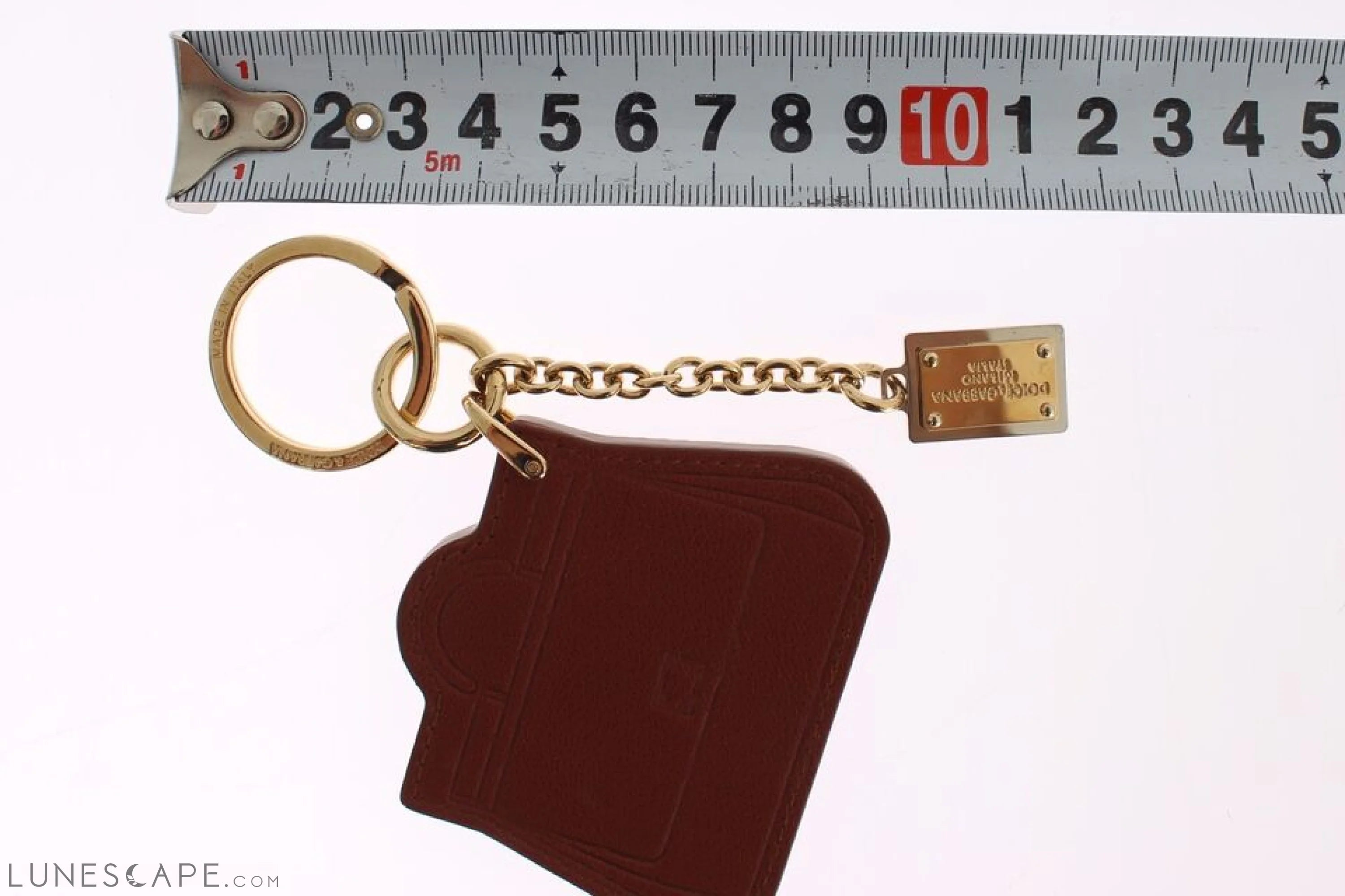 Dolce & Gabbana Elegant Brown Leather Keychain with Gold Detailing LUNESCAPE