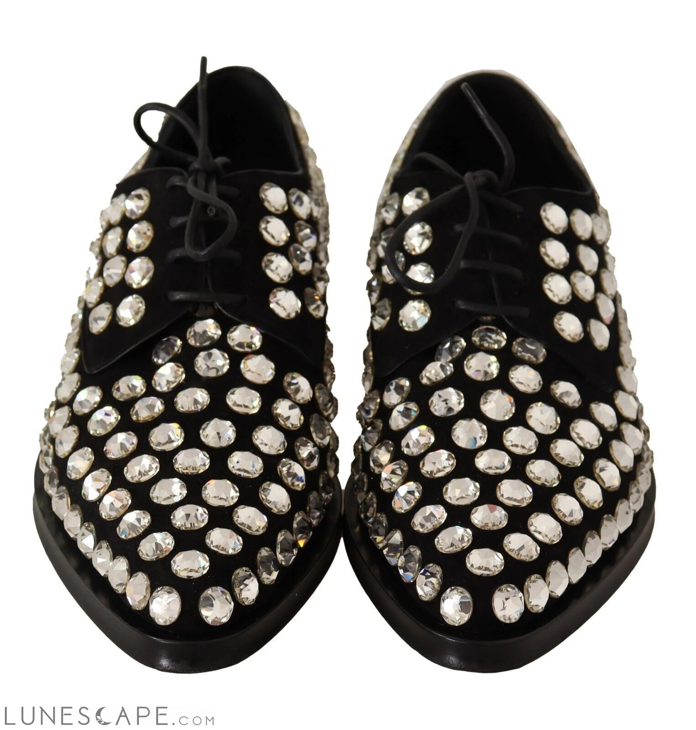 Dolce & Gabbana Elegant Crystal-Embellished Lace-Up Flats LUNESCAPE