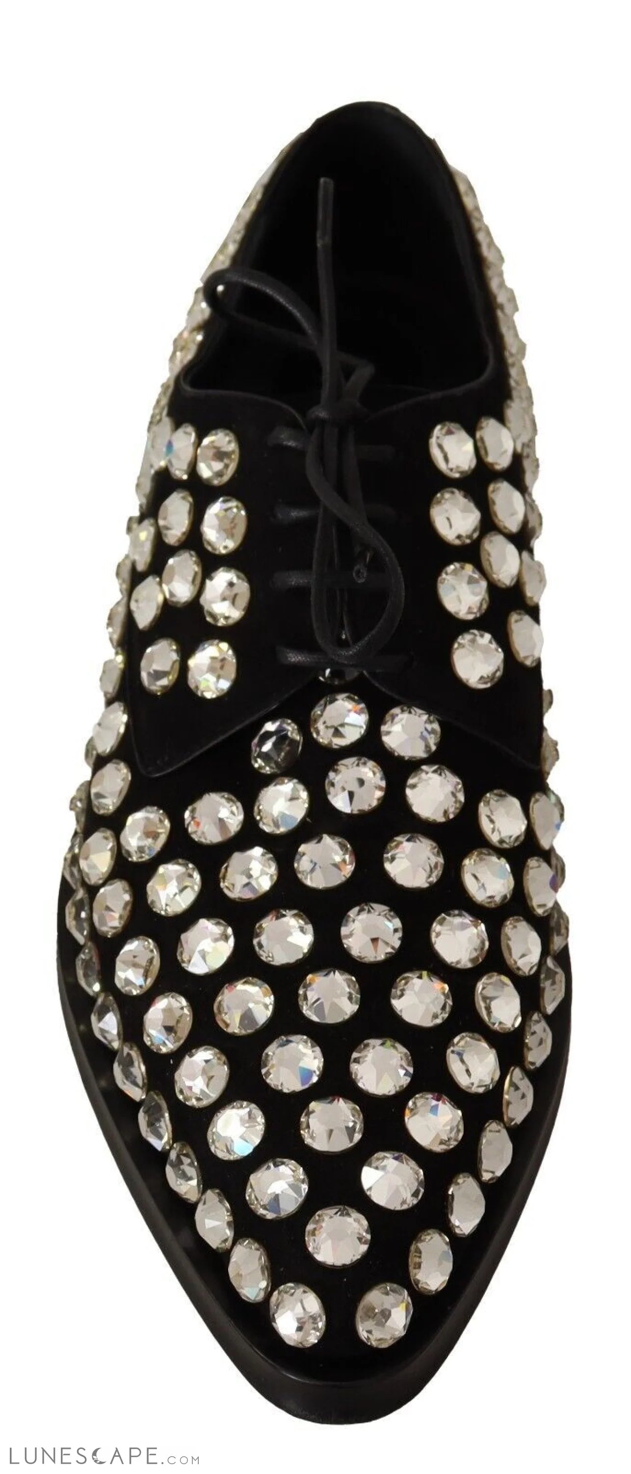 Dolce & Gabbana Elegant Crystal-Embellished Lace-Up Flats LUNESCAPE