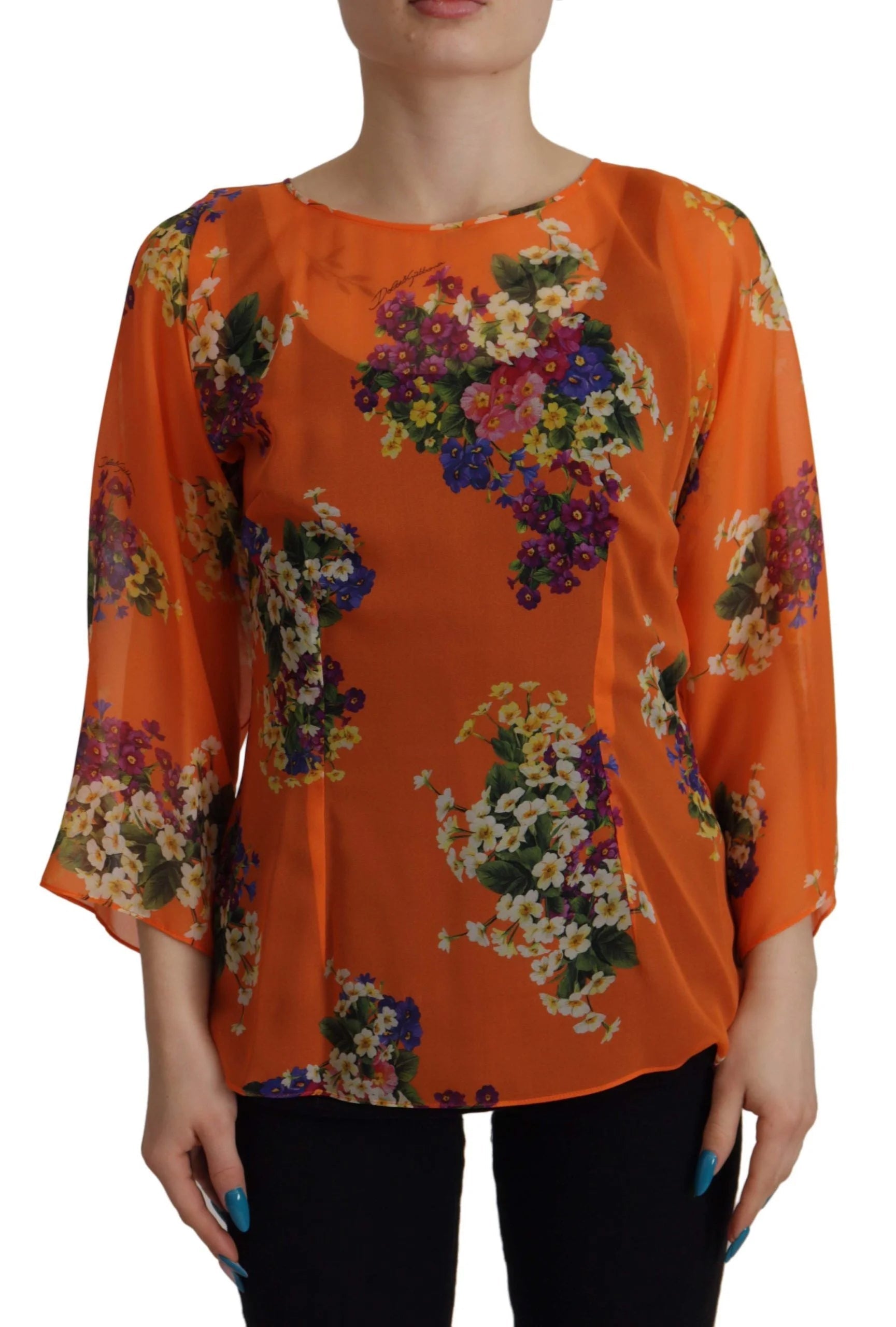 Dolce & Gabbana Elegant Floral Silk Blouse with Back Zipper LUNESCAPE