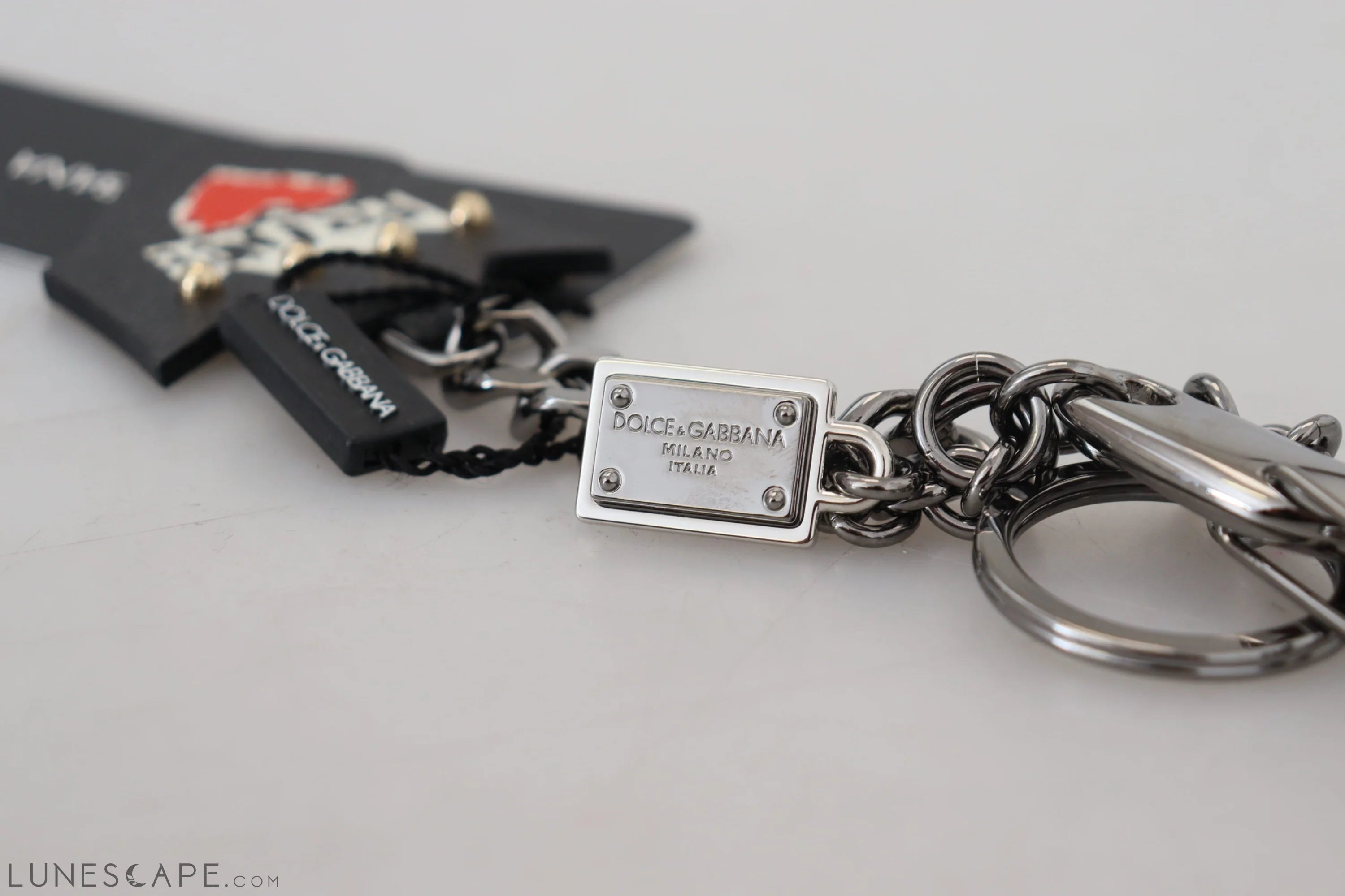 Dolce & Gabbana Elegant Silver and Black Designer Keychain LUNESCAPE