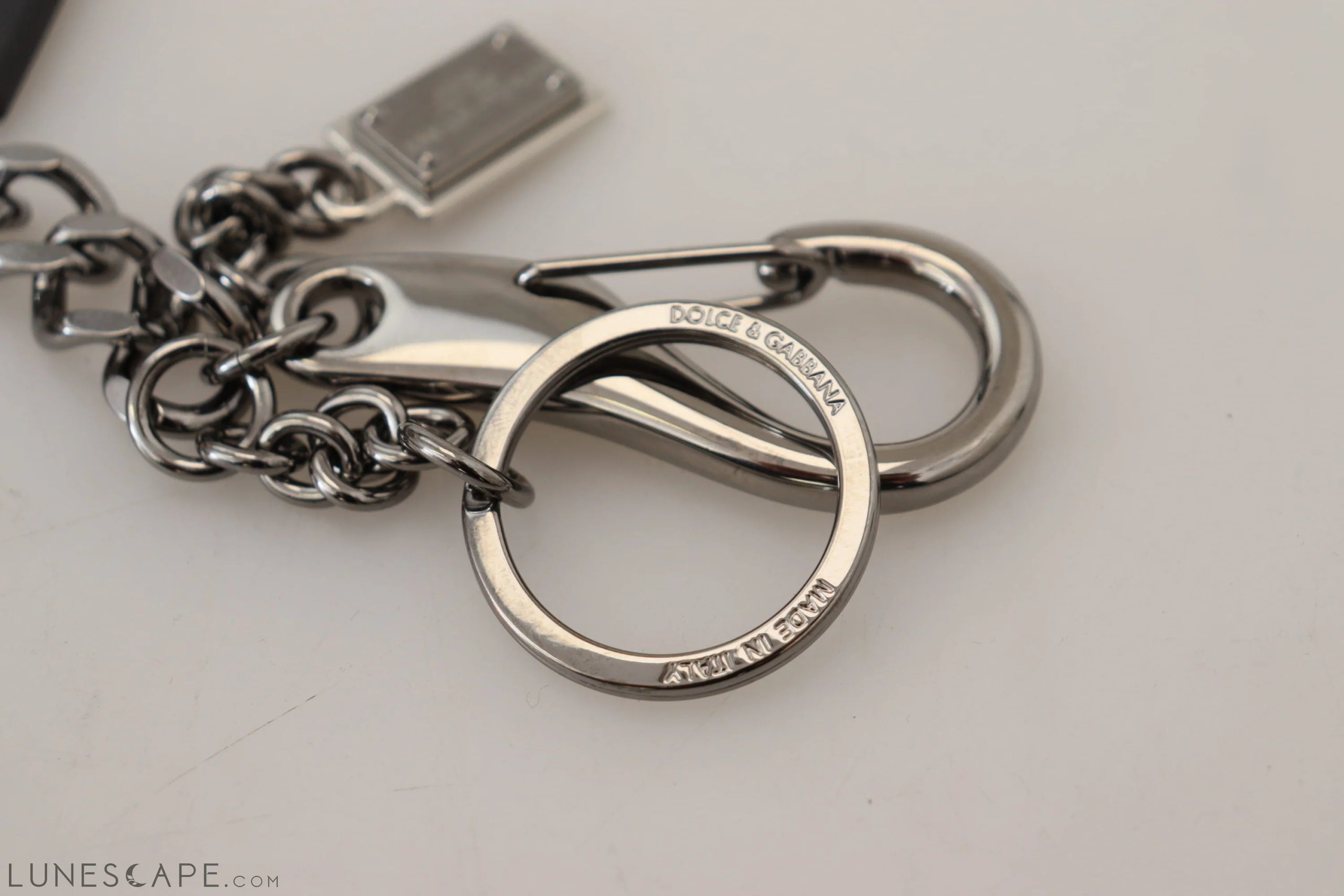 Dolce & Gabbana Elegant Silver and Black Designer Keychain LUNESCAPE
