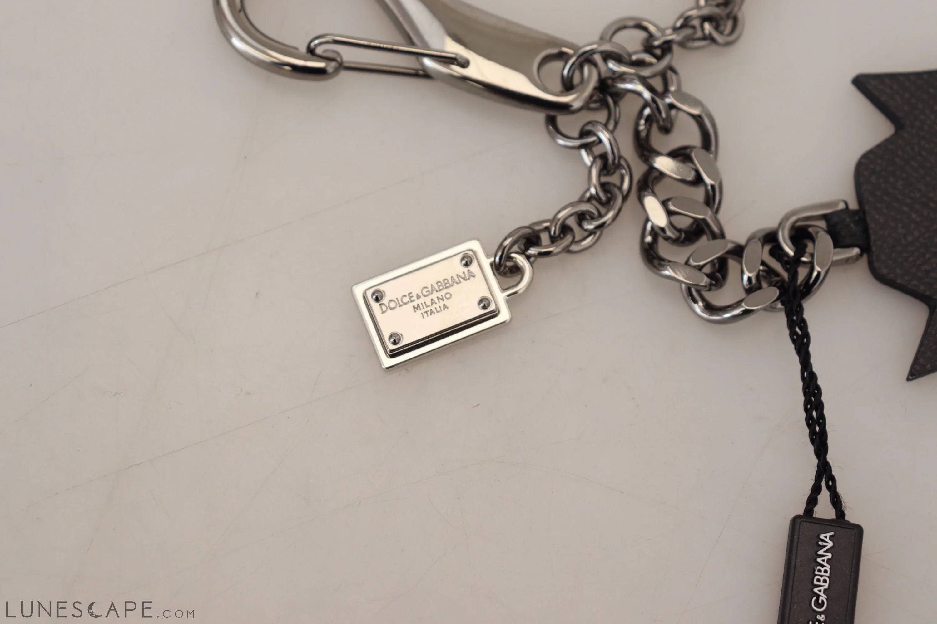 Dolce & Gabbana Elegant Silver and Black Designer Keychain LUNESCAPE