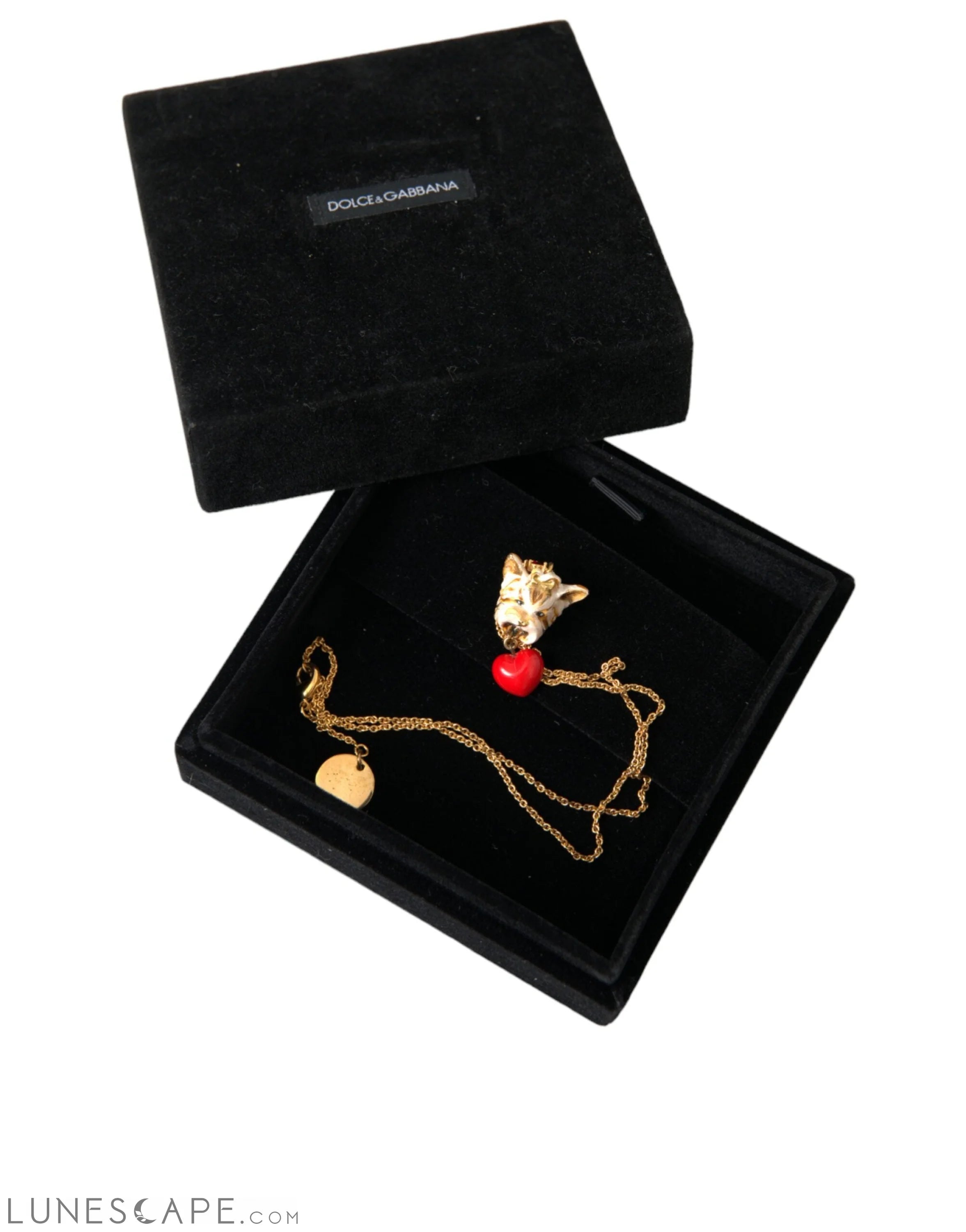 Dolce & Gabbana Gold Brass Chain Dog Heart Pendant Charm Necklace LUNESCAPE