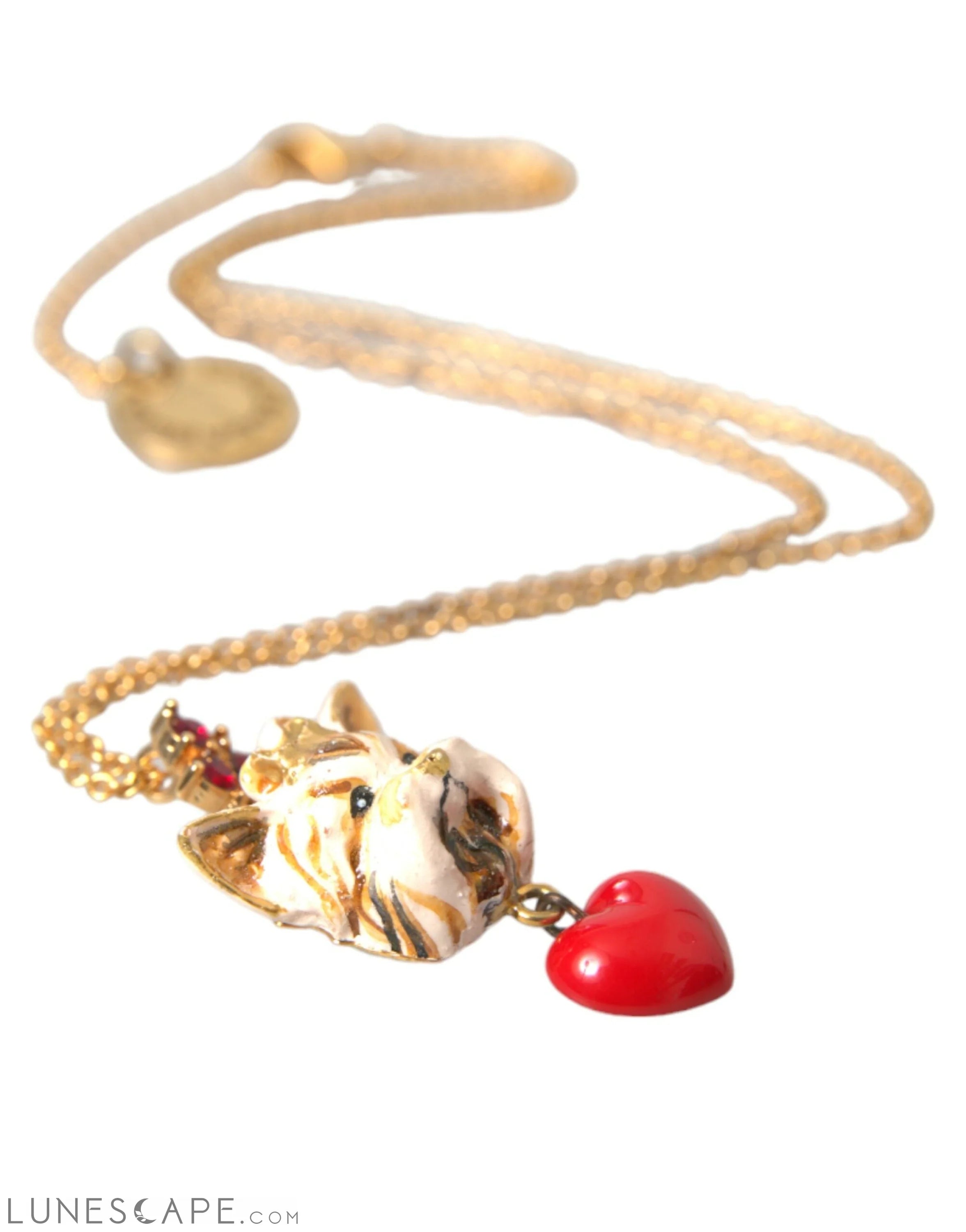 Dolce & Gabbana Gold Brass Chain Dog Heart Pendant Charm Necklace LUNESCAPE