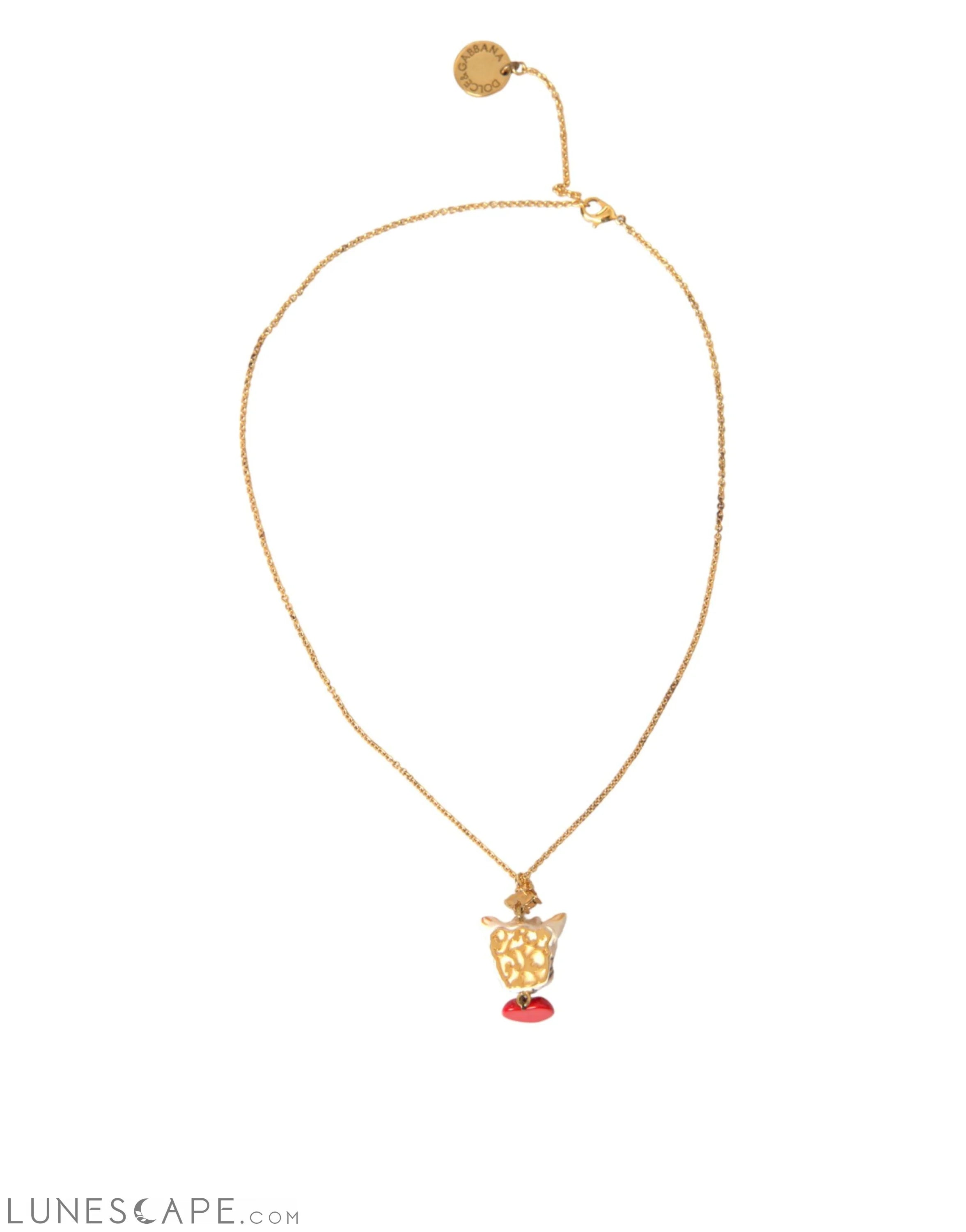 Dolce & Gabbana Gold Brass Chain Dog Heart Pendant Charm Necklace LUNESCAPE