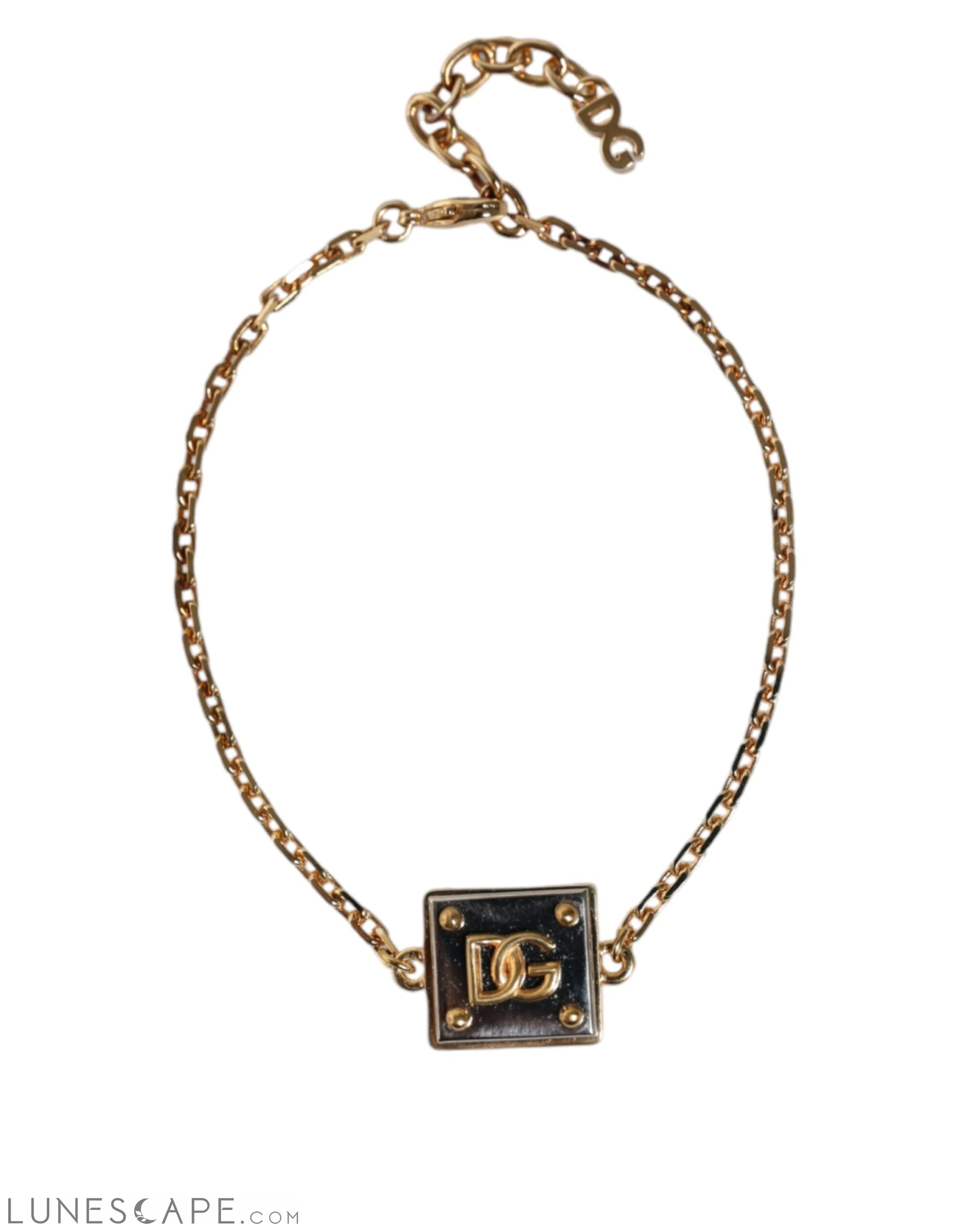 Dolce & Gabbana Gold Brass Chain Logo Sicily Pendant Necklace LUNESCAPE