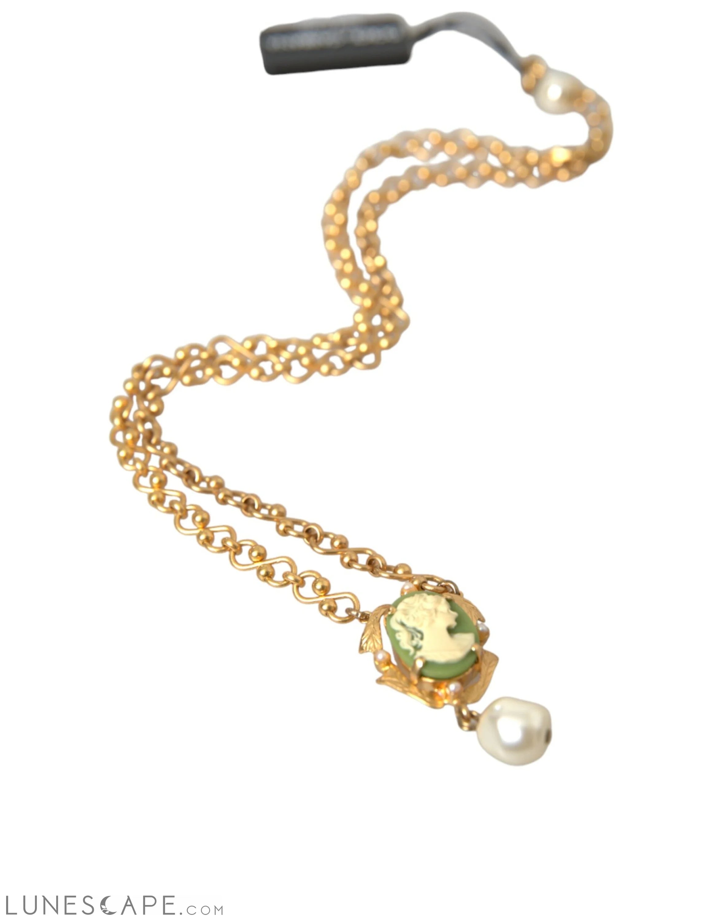 Dolce & Gabbana Gold Brass Chain Pearl Pendant Charm Necklace LUNESCAPE
