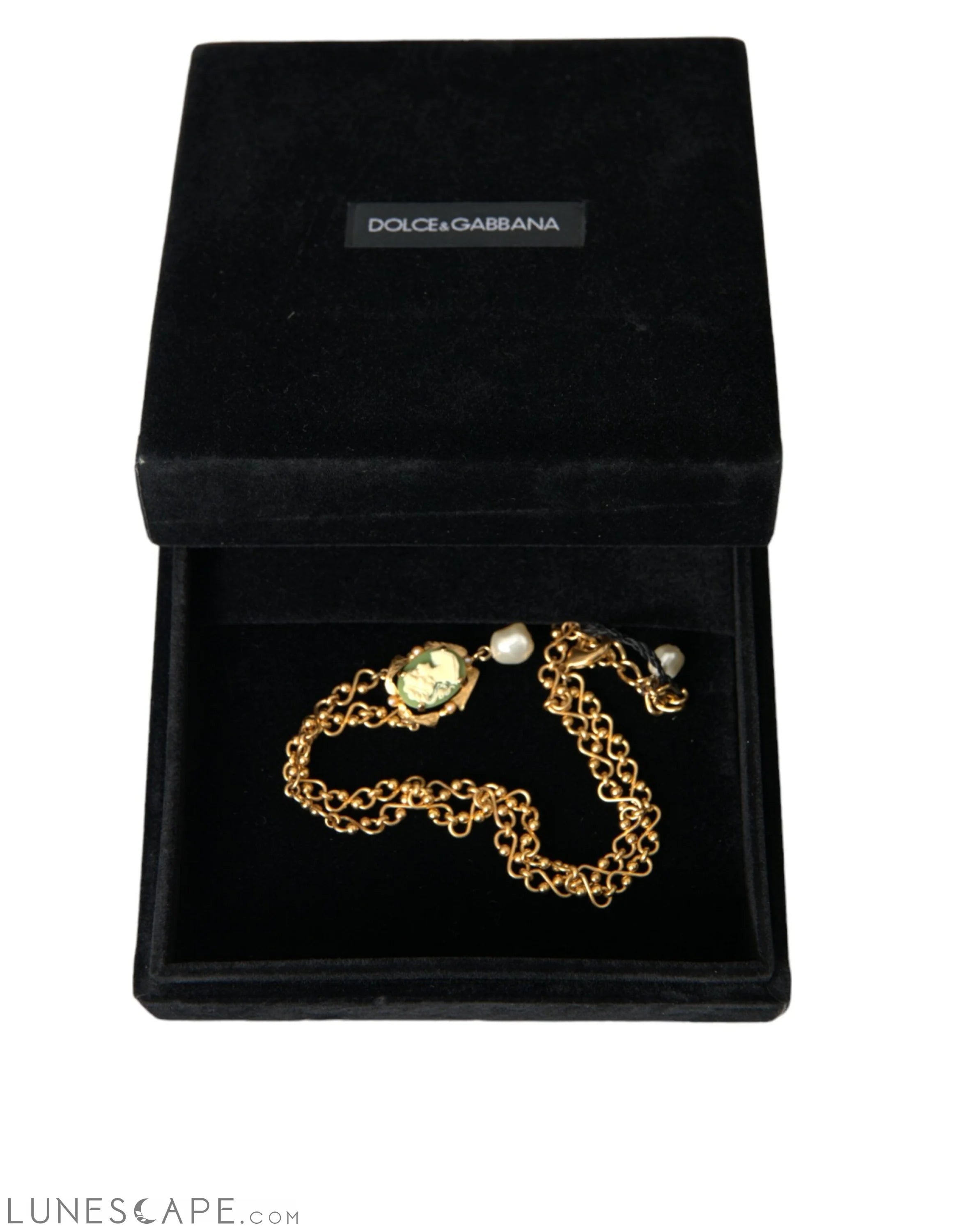 Dolce & Gabbana Gold Brass Chain Pearl Pendant Charm Necklace LUNESCAPE