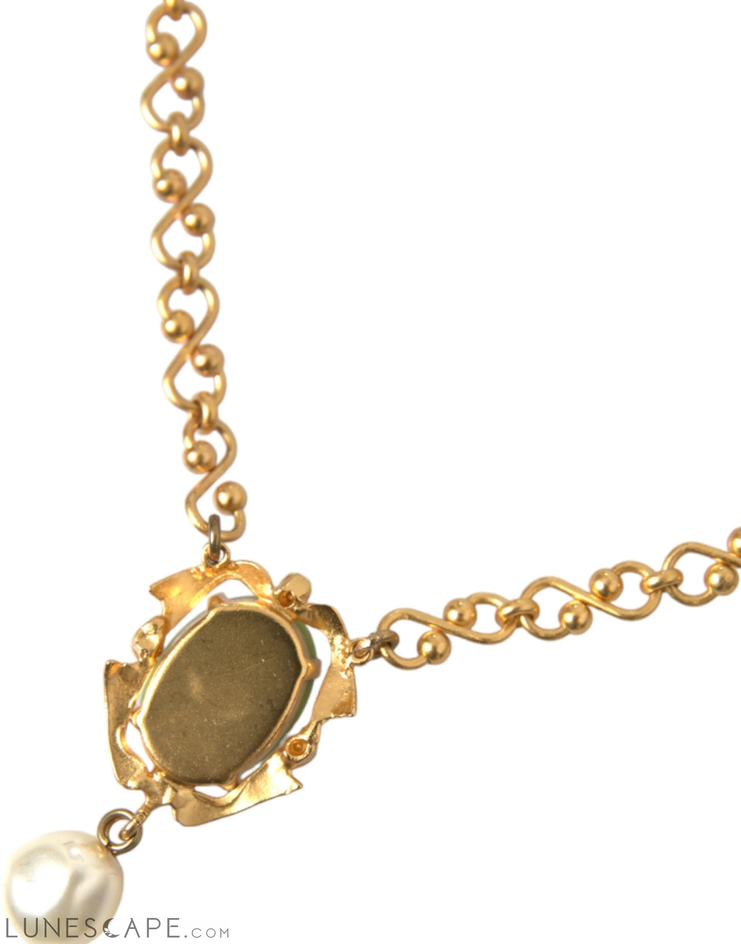 Dolce & Gabbana Gold Brass Chain Pearl Pendant Charm Necklace LUNESCAPE
