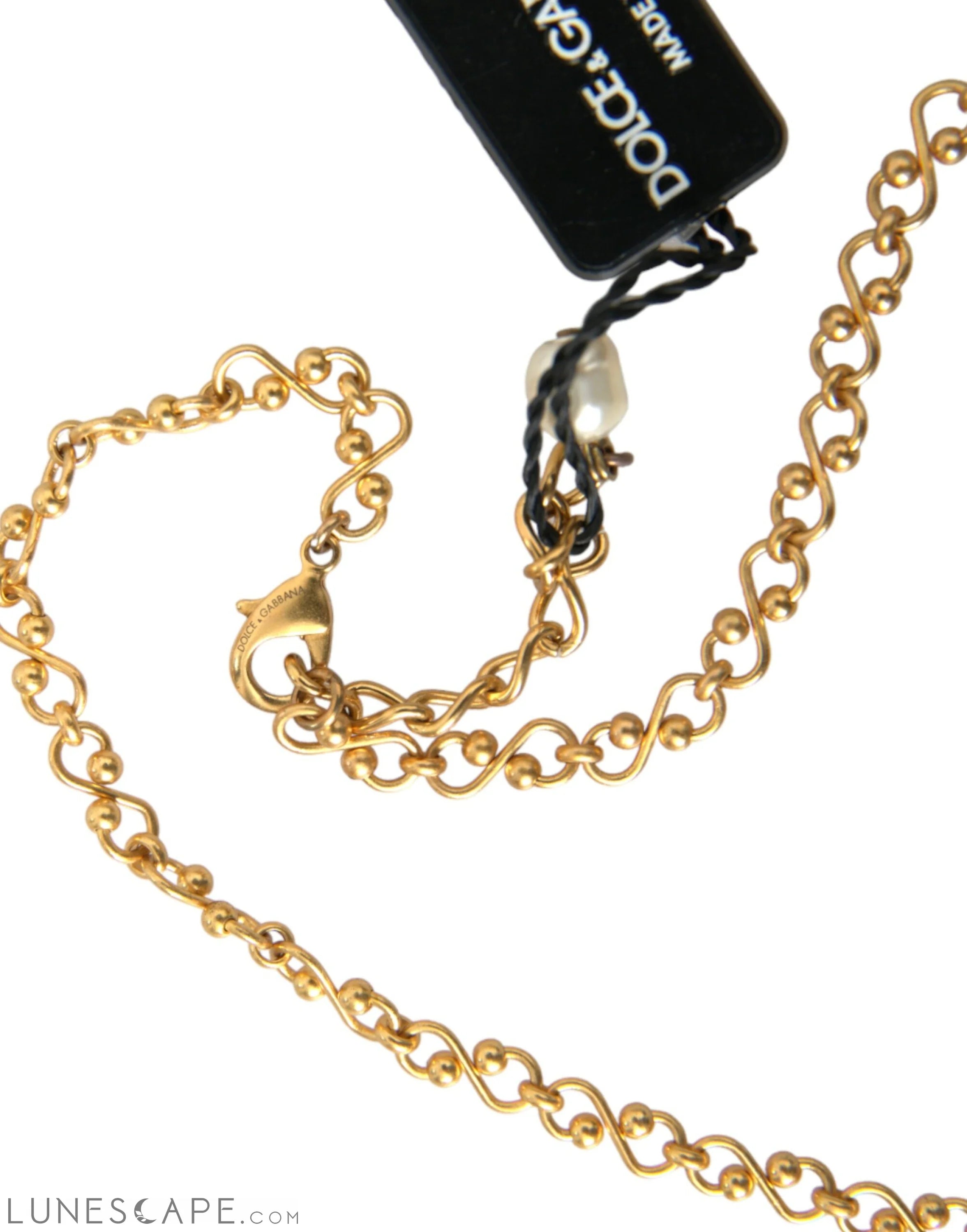 Dolce & Gabbana Gold Brass Chain Pearl Pendant Charm Necklace LUNESCAPE