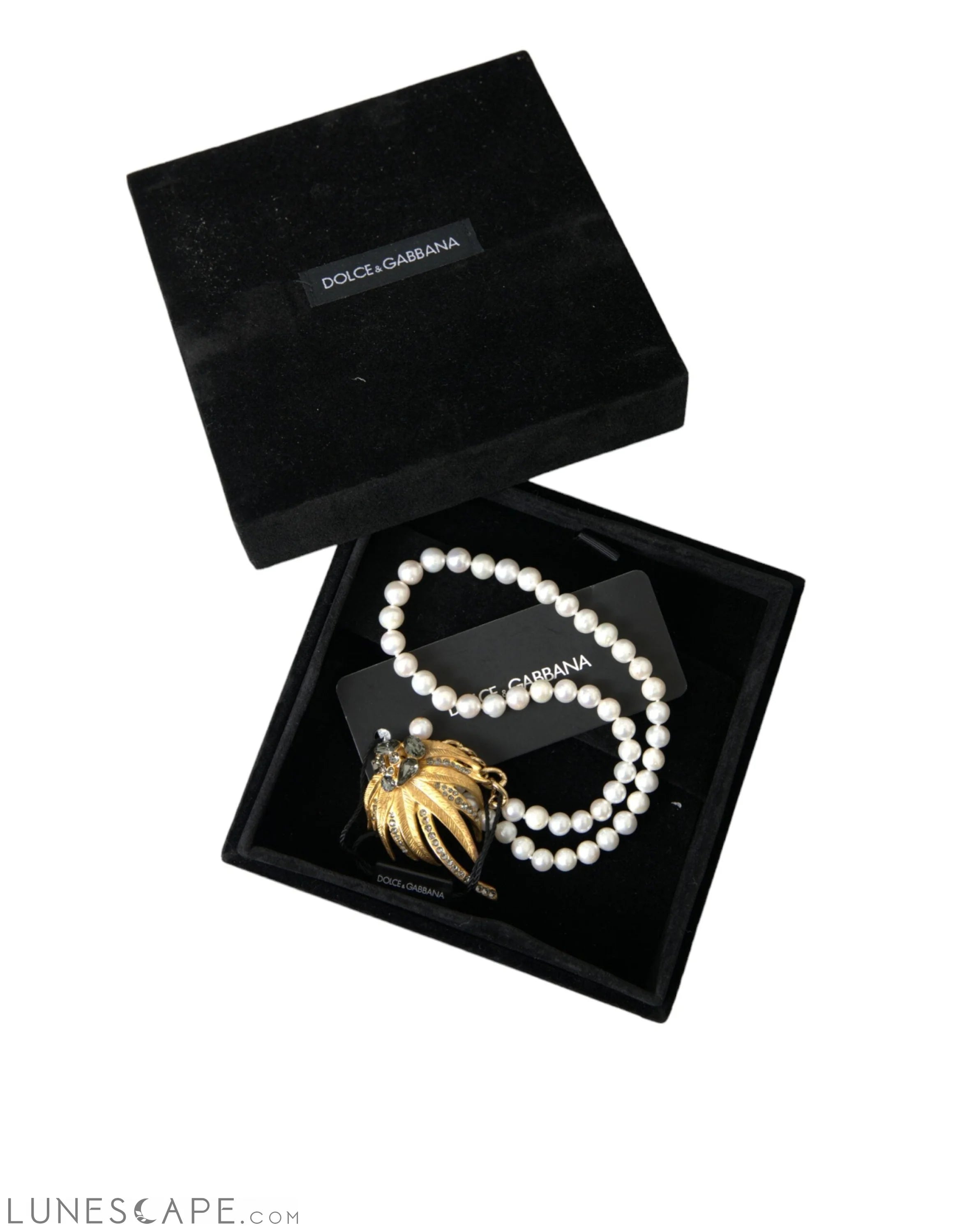 Dolce & Gabbana Gold Brass Crystal Pearl Tree Pendant Charm Necklace LUNESCAPE