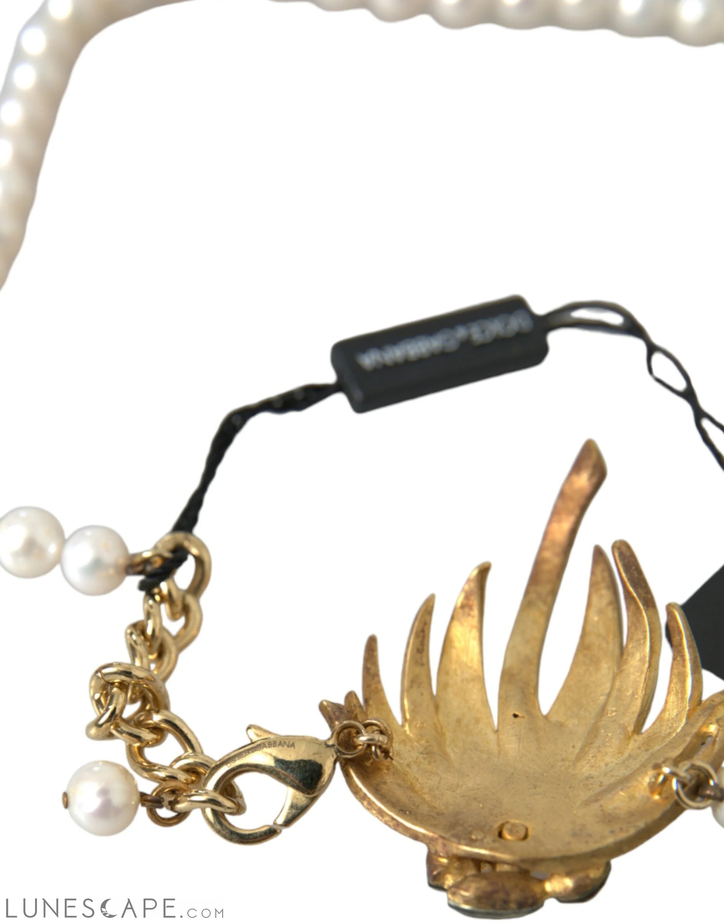Dolce & Gabbana Gold Brass Crystal Pearl Tree Pendant Charm Necklace LUNESCAPE