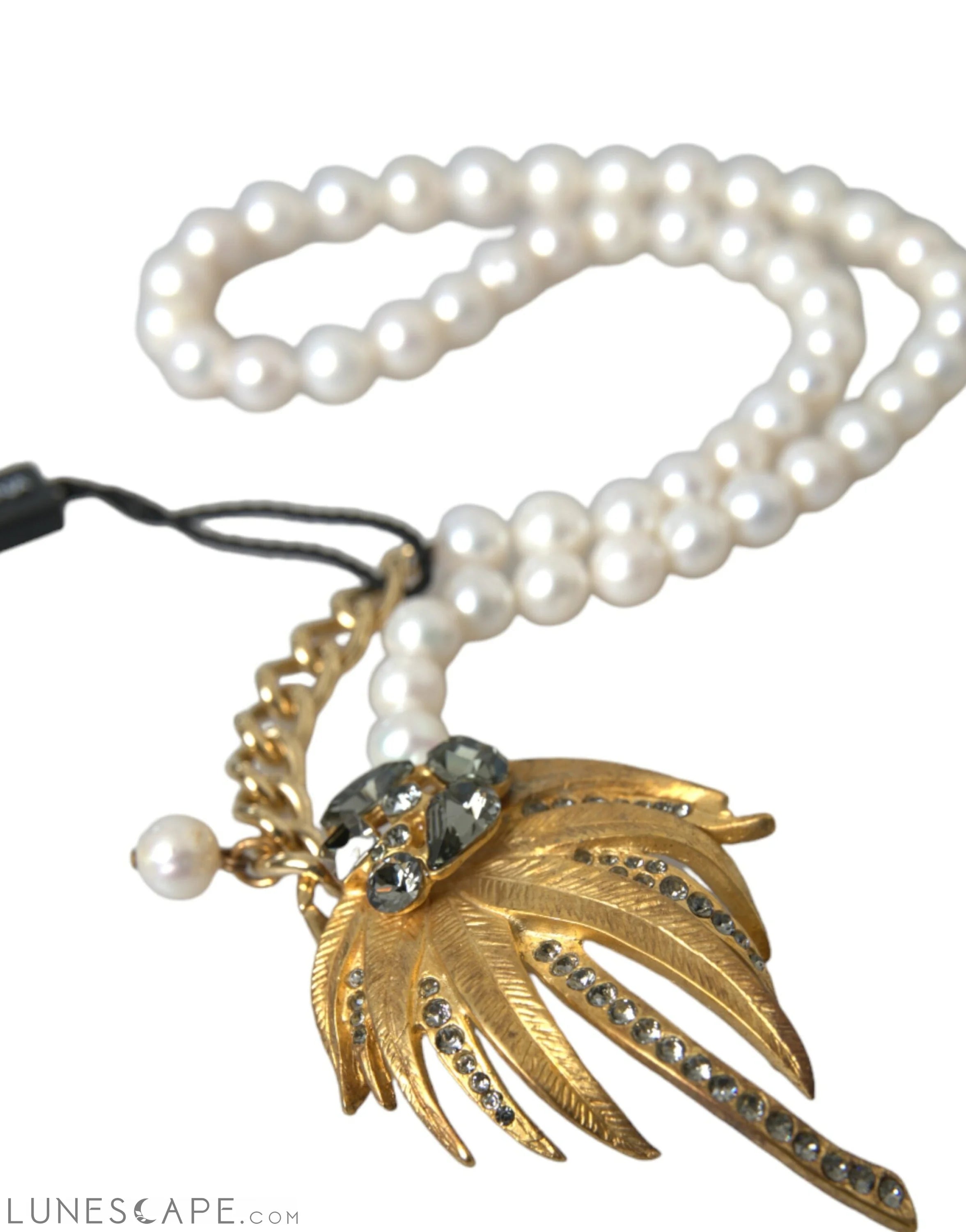 Dolce & Gabbana Gold Brass Crystal Pearl Tree Pendant Charm Necklace LUNESCAPE