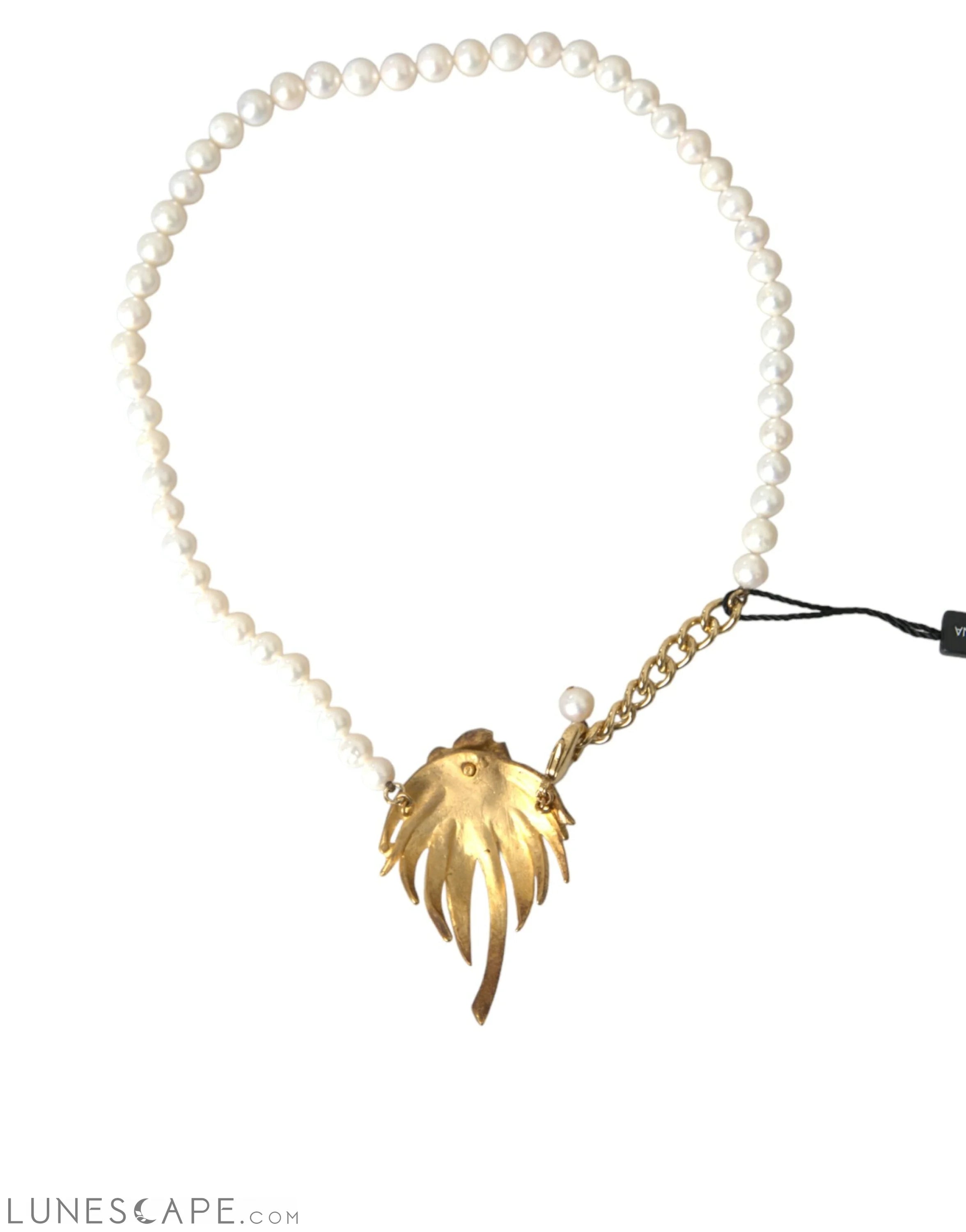 Dolce & Gabbana Gold Brass Crystal Pearl Tree Pendant Charm Necklace LUNESCAPE