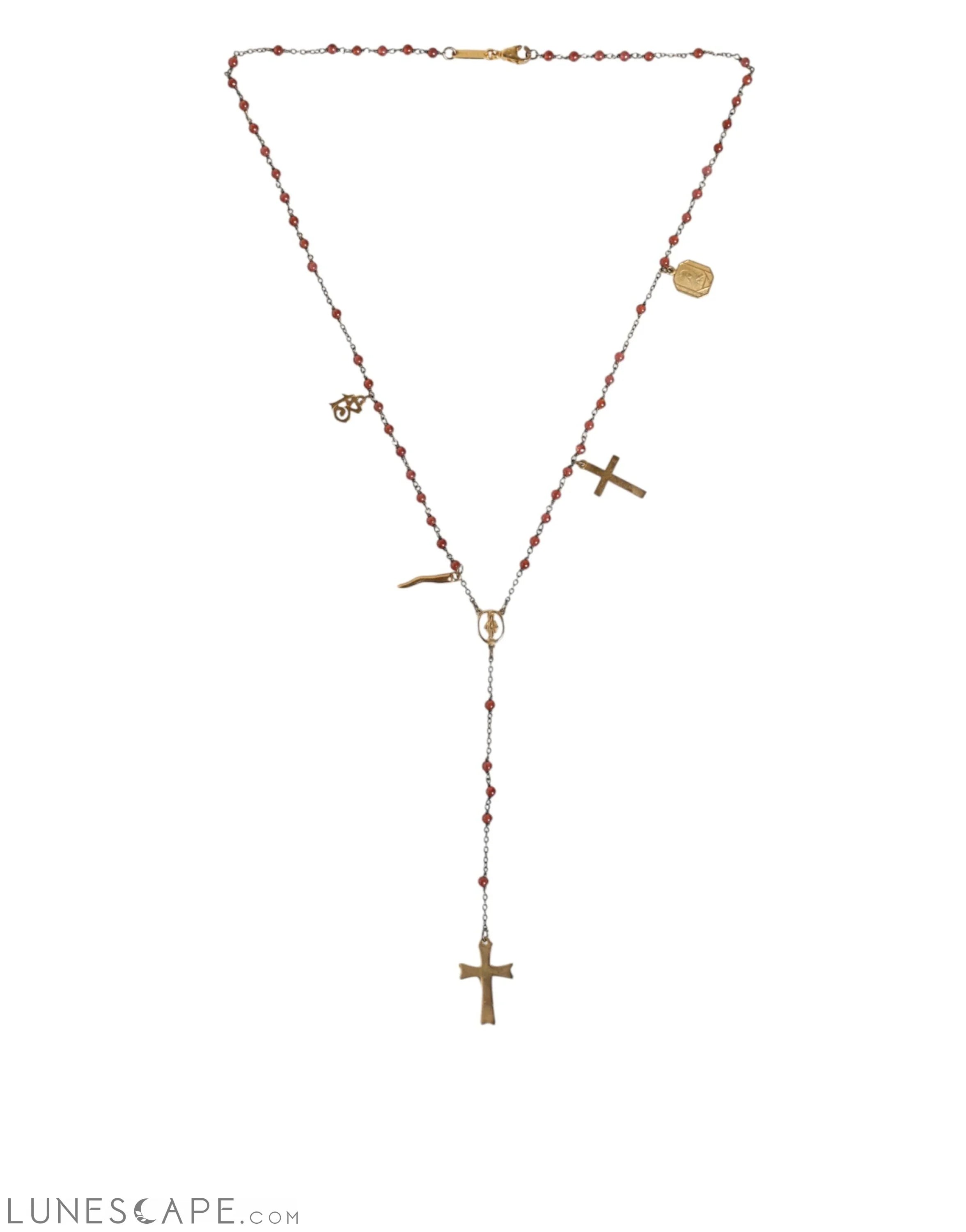 Dolce & Gabbana Gold Chain Brass Beaded Rosary Cross Pendant Necklace LUNESCAPE
