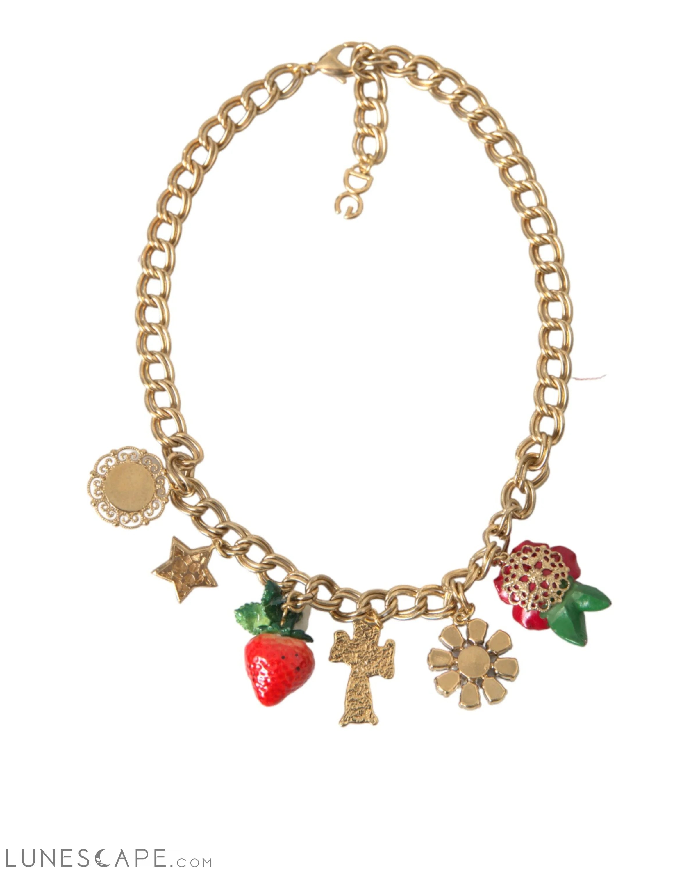 Dolce & Gabbana Gold Chain Rose Cross Strawberry Star Pendant Necklace LUNESCAPE