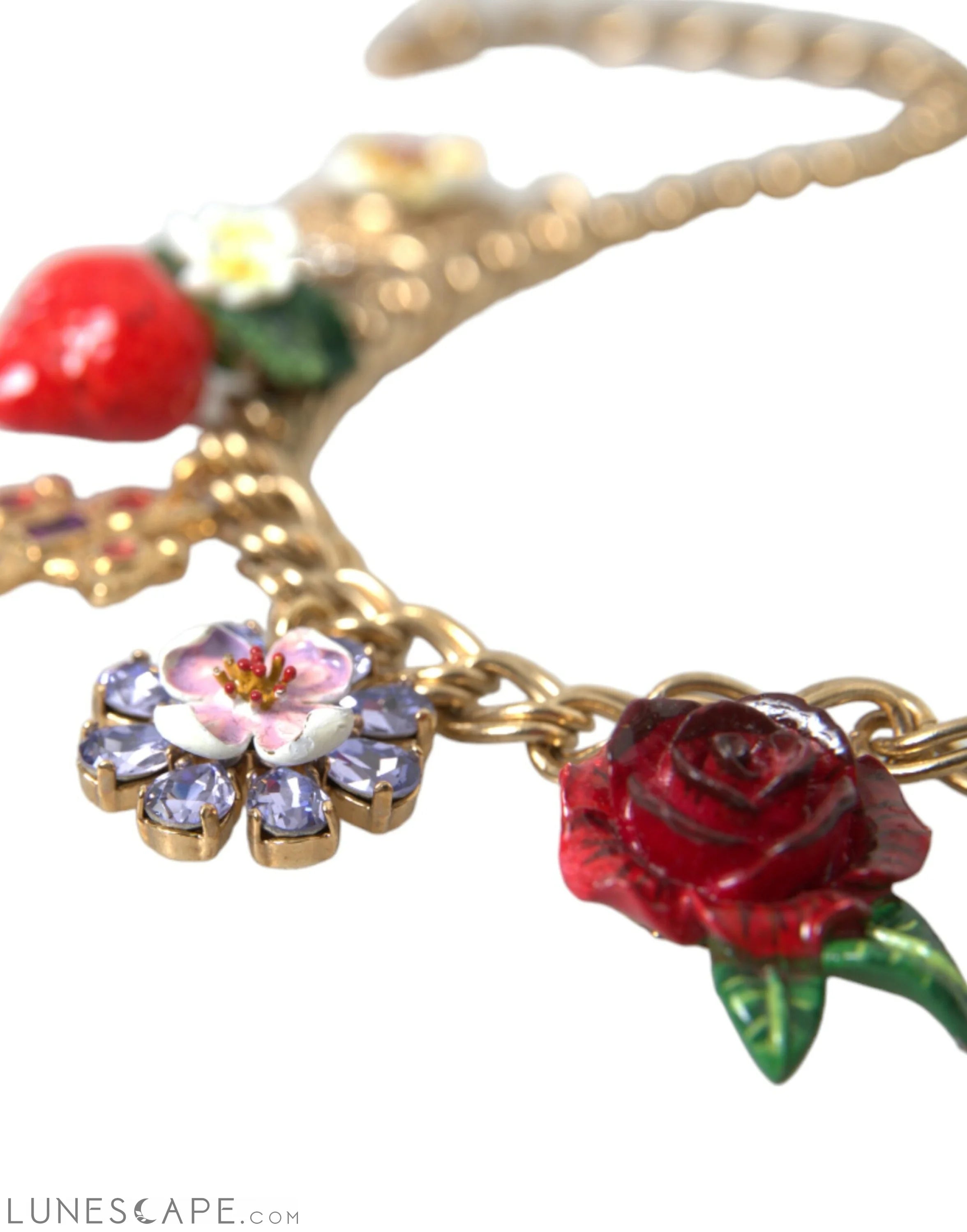 Dolce & Gabbana Gold Chain Rose Cross Strawberry Star Pendant Necklace LUNESCAPE