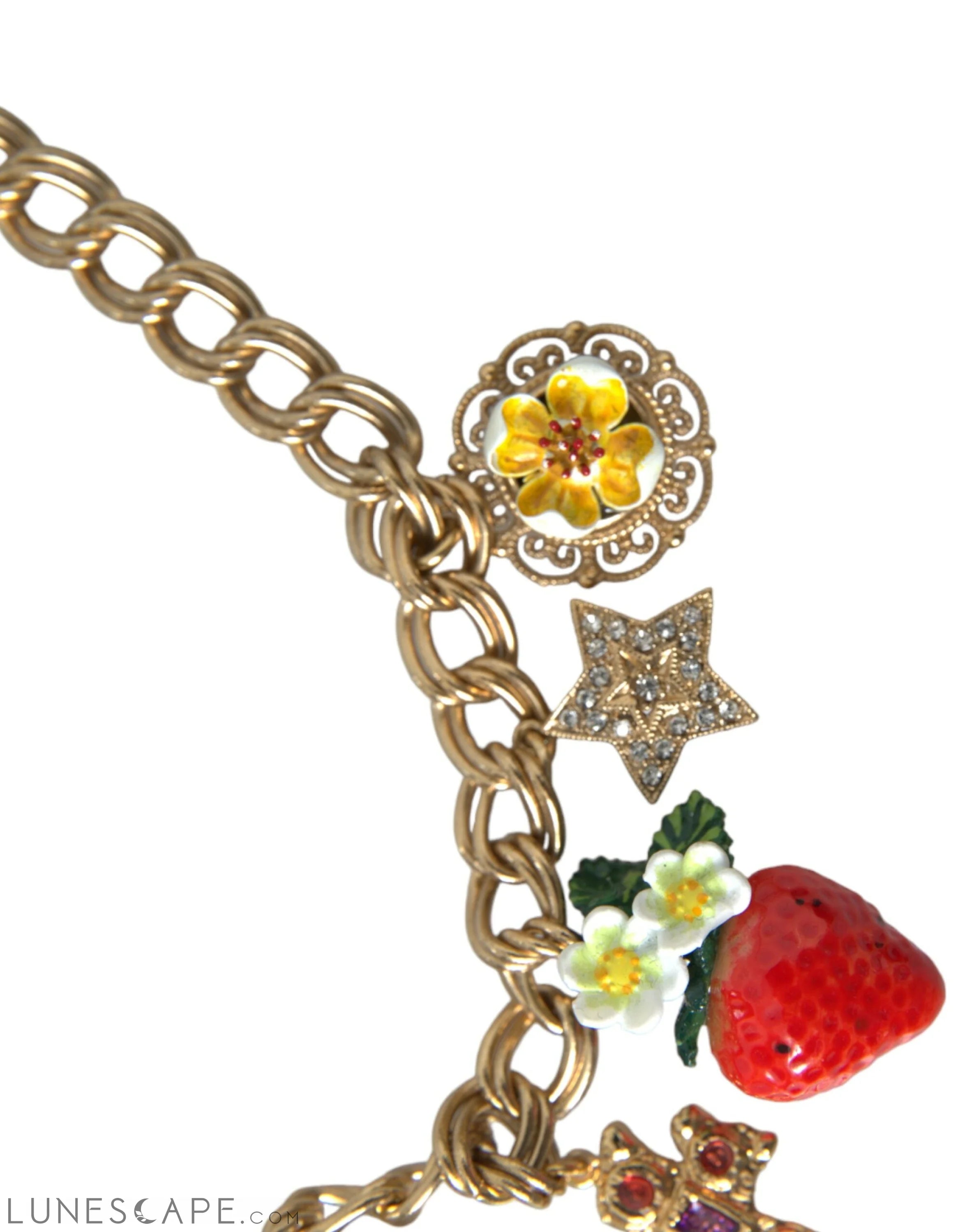 Dolce & Gabbana Gold Chain Rose Cross Strawberry Star Pendant Necklace LUNESCAPE
