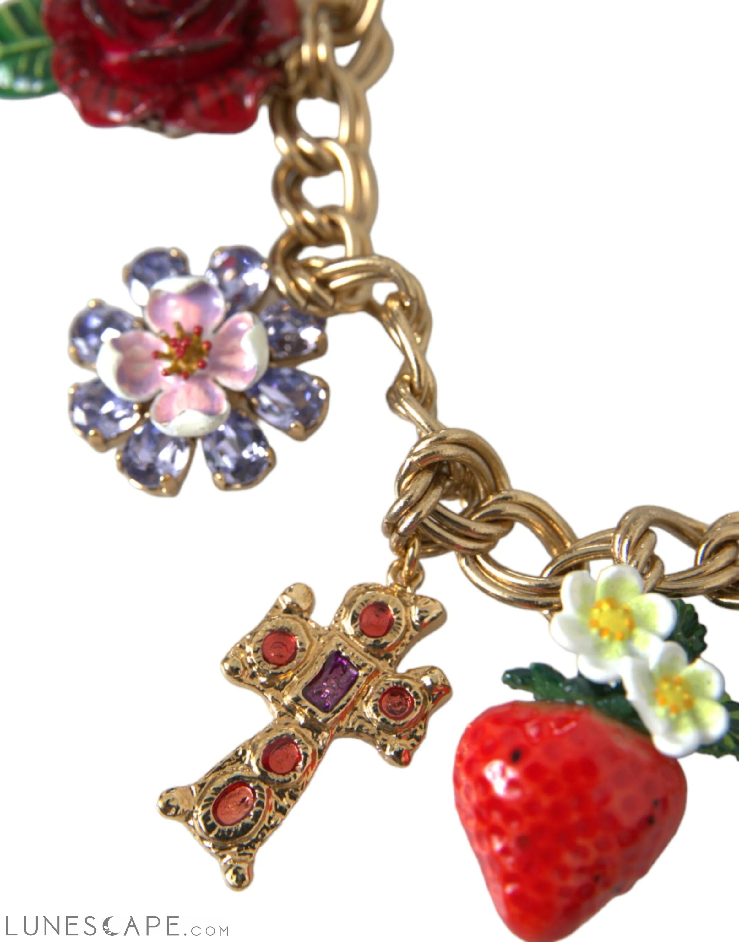 Dolce & Gabbana Gold Chain Rose Cross Strawberry Star Pendant Necklace LUNESCAPE