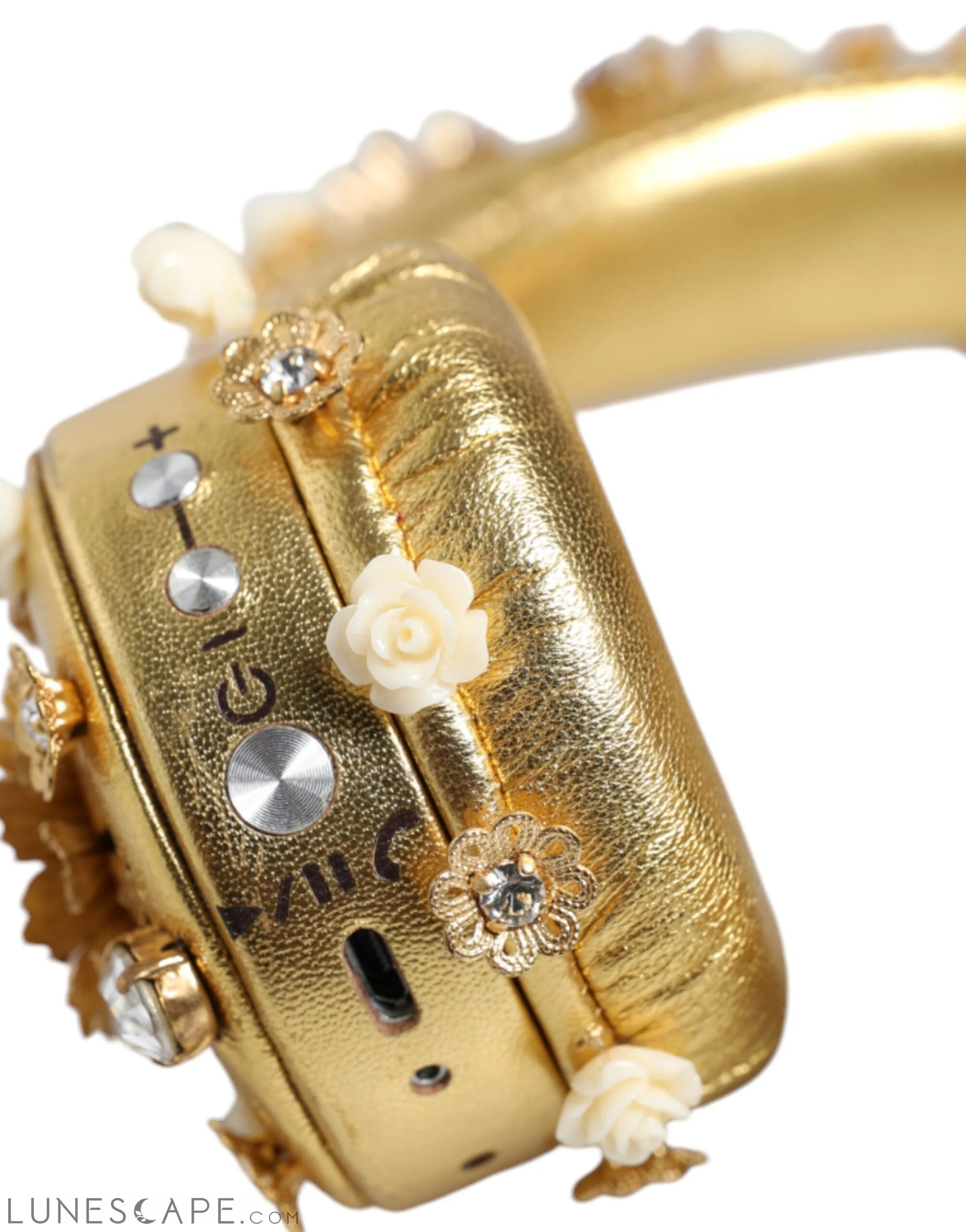 Dolce & Gabbana Gold Leather Floral Crystal Angel Headphones LUNESCAPE